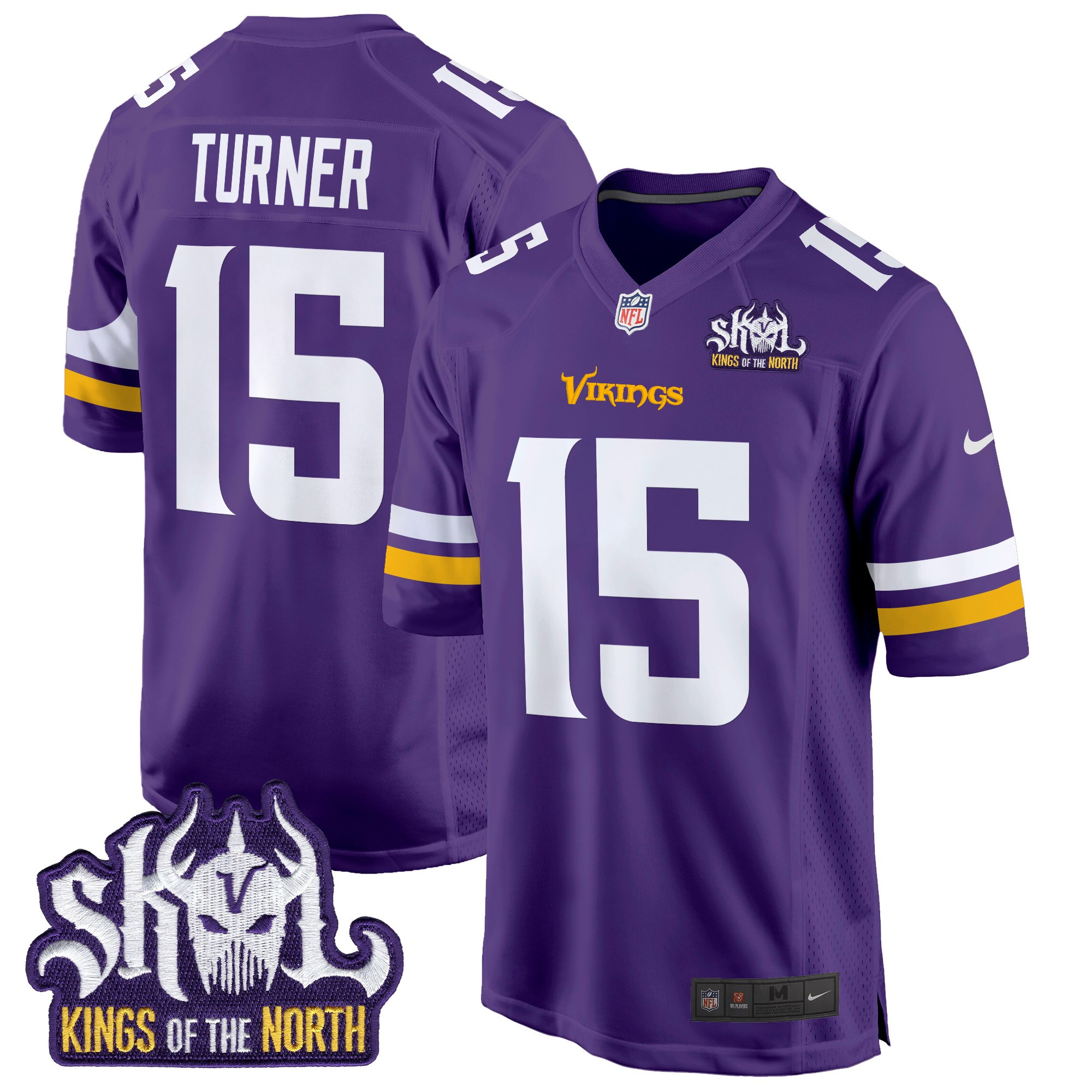 Men's Dallas Turner Minnesota Vikings King Of The North Patch Game Purple Jersey - All Stitched
