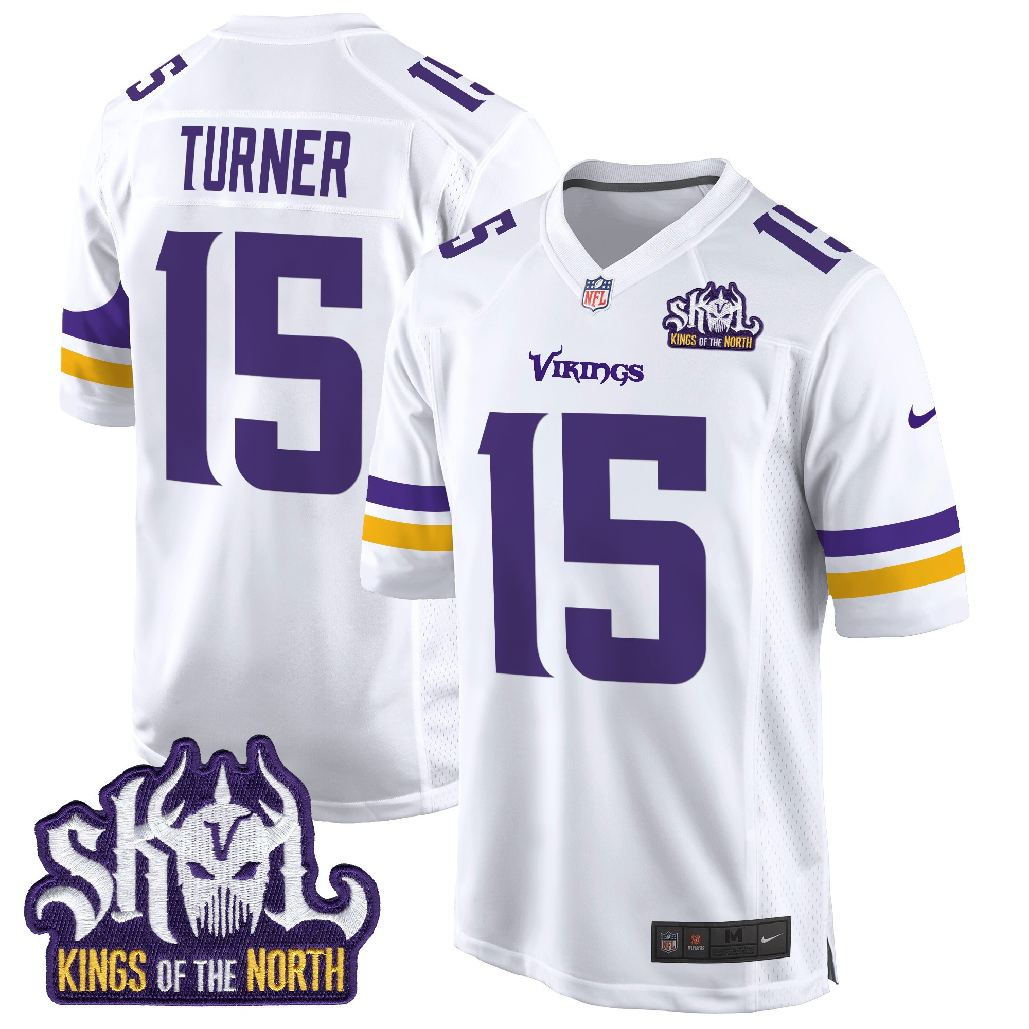 Men's Dallas Turner Minnesota Vikings King Of The North Patch Game White Jersey - All Stitched