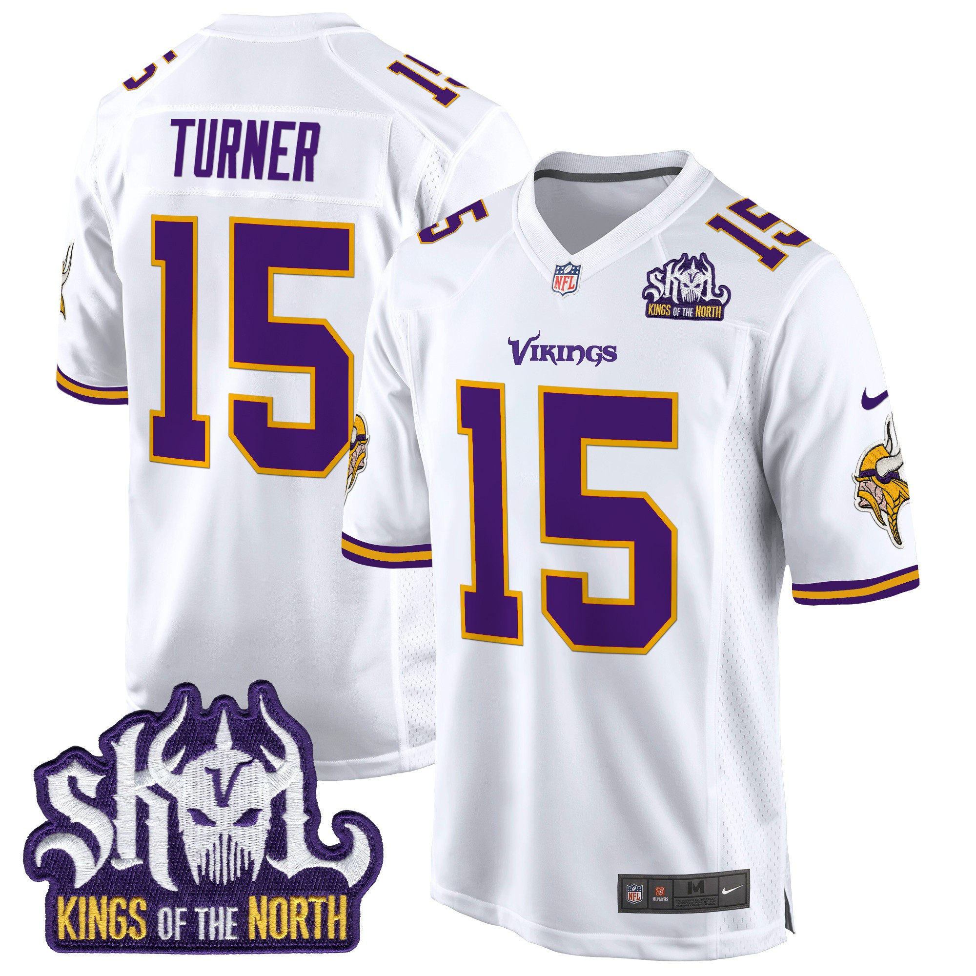 Men's Dallas Turner Minnesota Vikings King Of The North Patch Throwback Game White Jersey - All Stitched