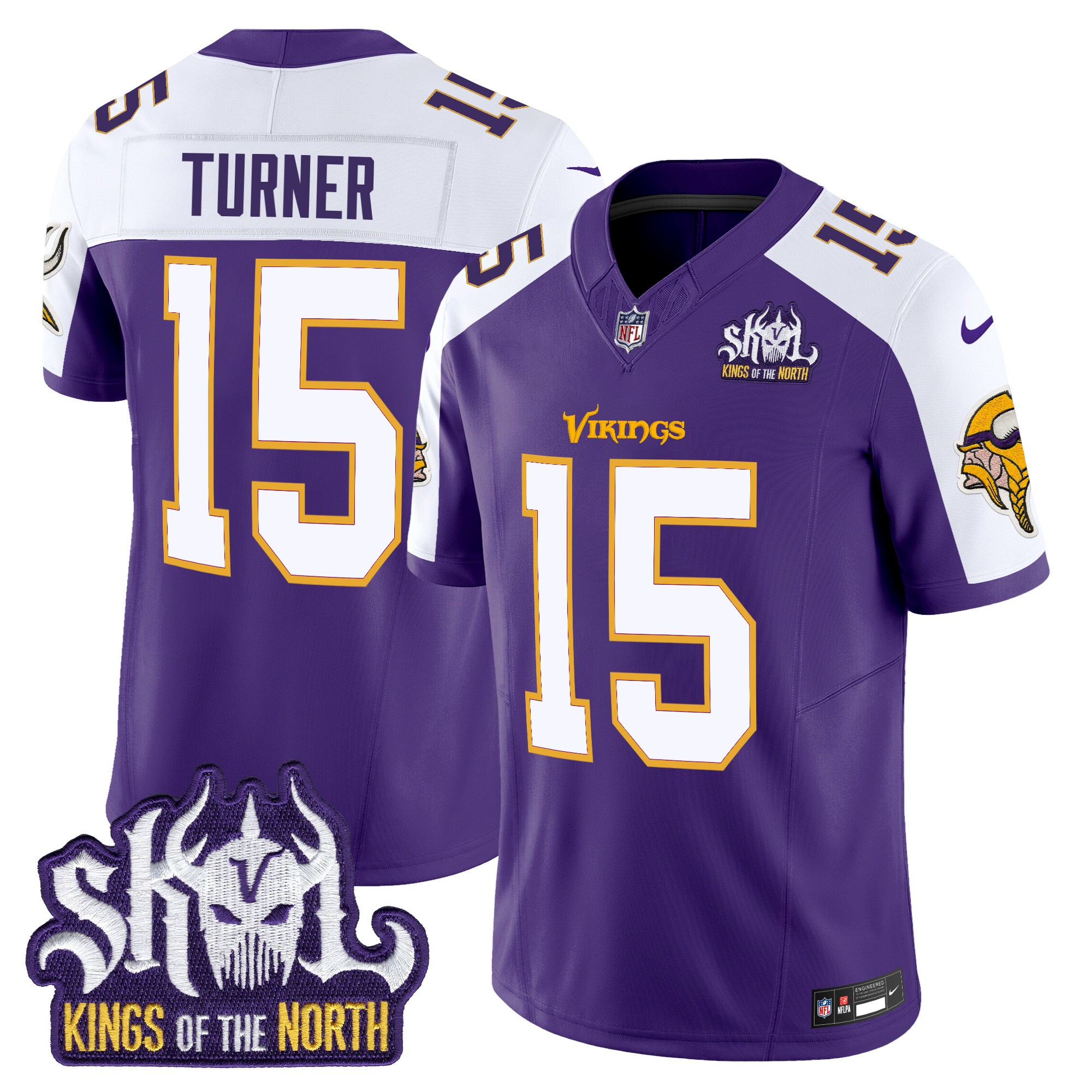 Men's Dallas Turner Minnesota Vikings King Of The North Patch Throwback Vapor Limited Purple Alternate Jersey - All Stitched