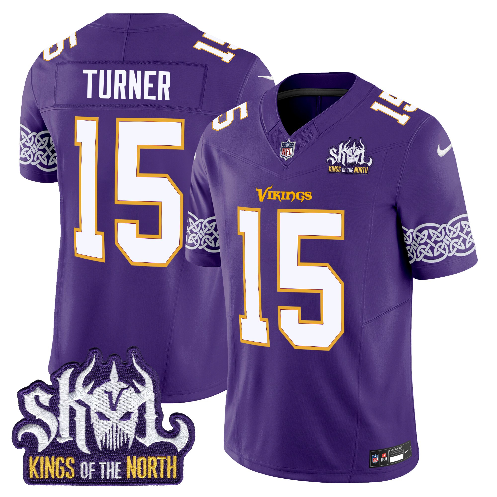 Men's Dallas Turner Minnesota Vikings King Of The North Patch Throwback Vapor Limited Purple Jersey - All Stitched