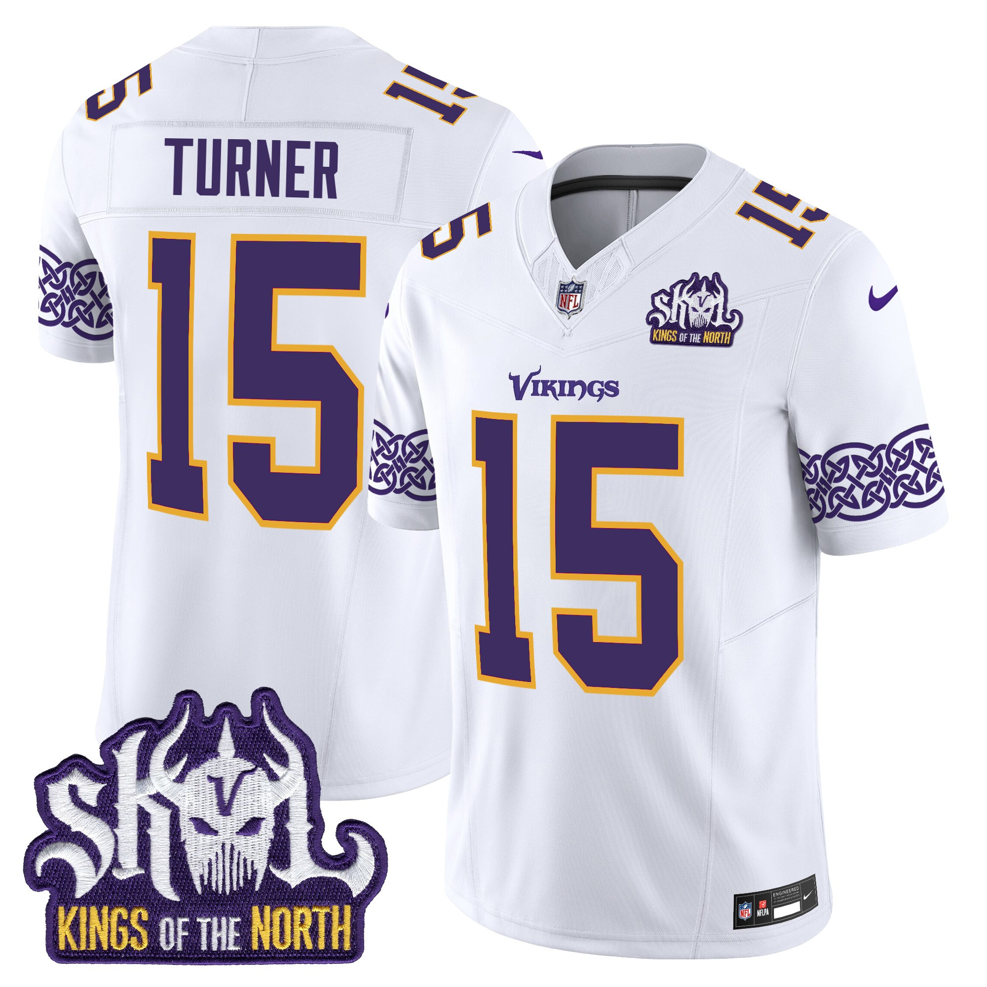 Men's Dallas Turner Minnesota Vikings King Of The North Patch Throwback Vapor Limited White Jersey - All Stitched