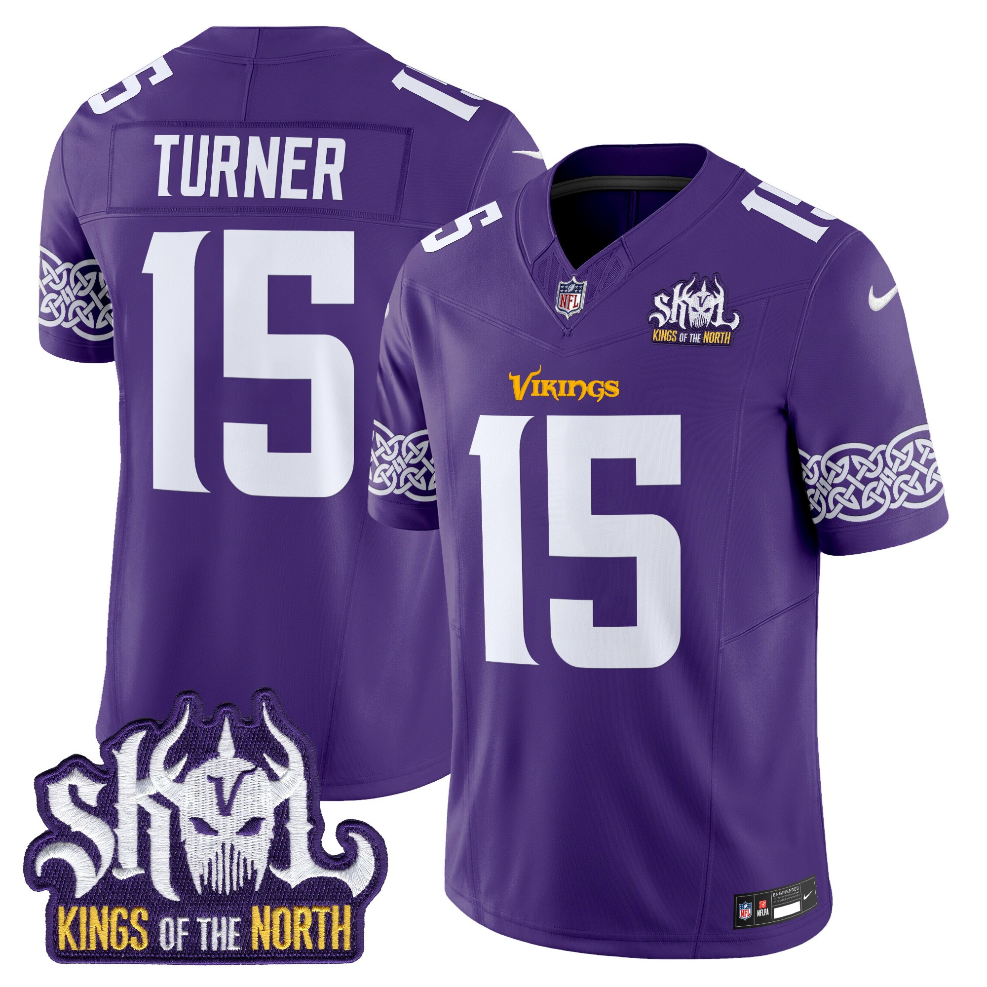 Men's Dallas Turner Minnesota Vikings Kings Of The North Patch Vapor Limited Purple Jersey - All Stitched