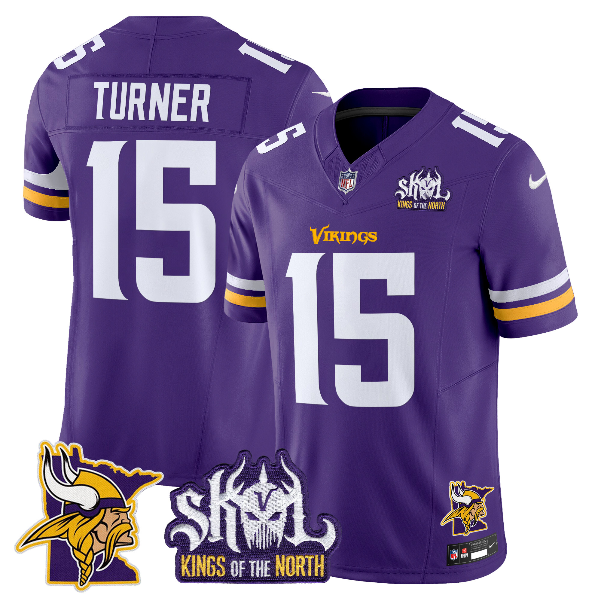 Men's Dallas Turner Minnesota Vikings Kings Of The North Patch Vapor Limited Purple Jersey - All Stitched