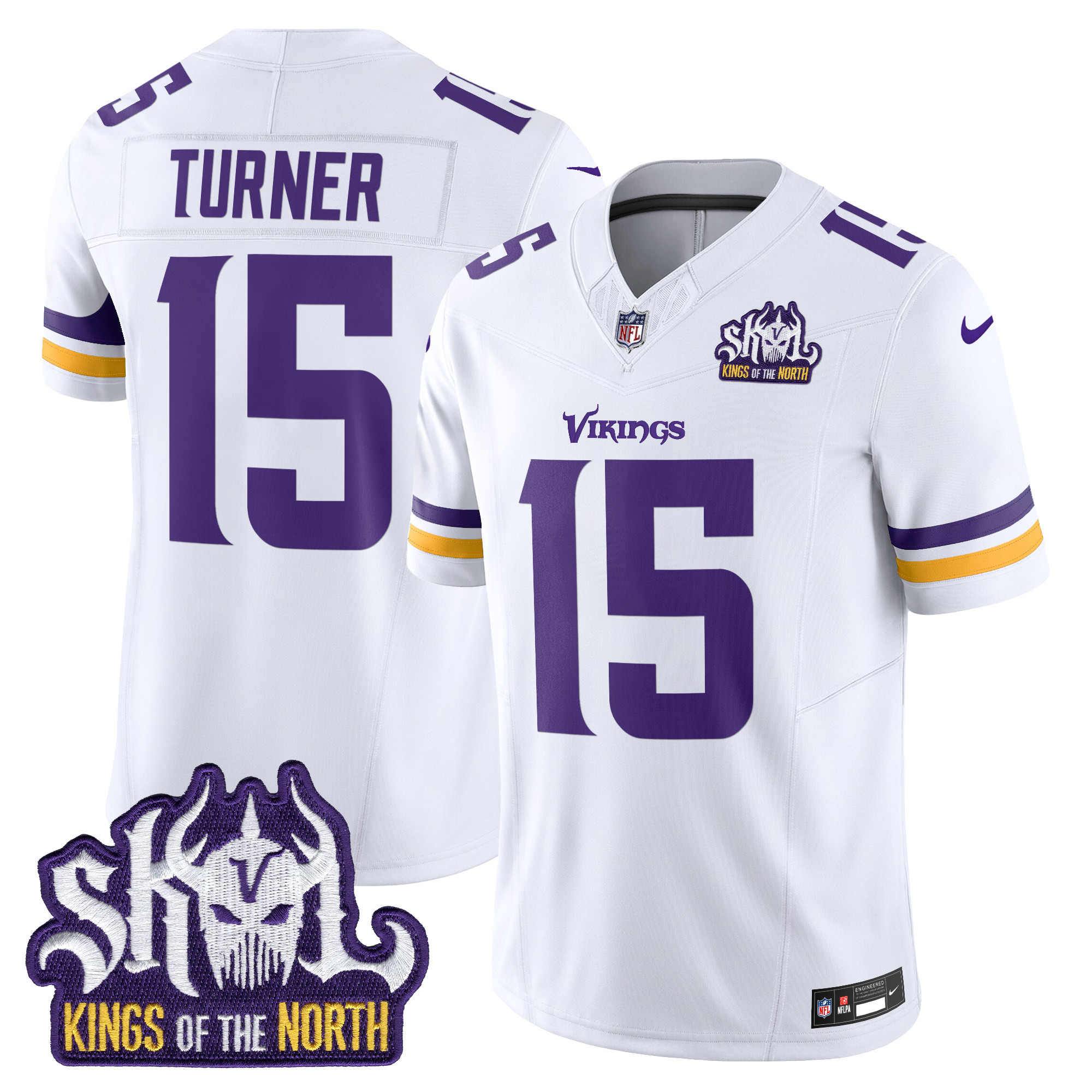 Men's Dallas Turner Minnesota Vikings Kings Of The North Patch Vapor Limited White Jersey - All Stitched