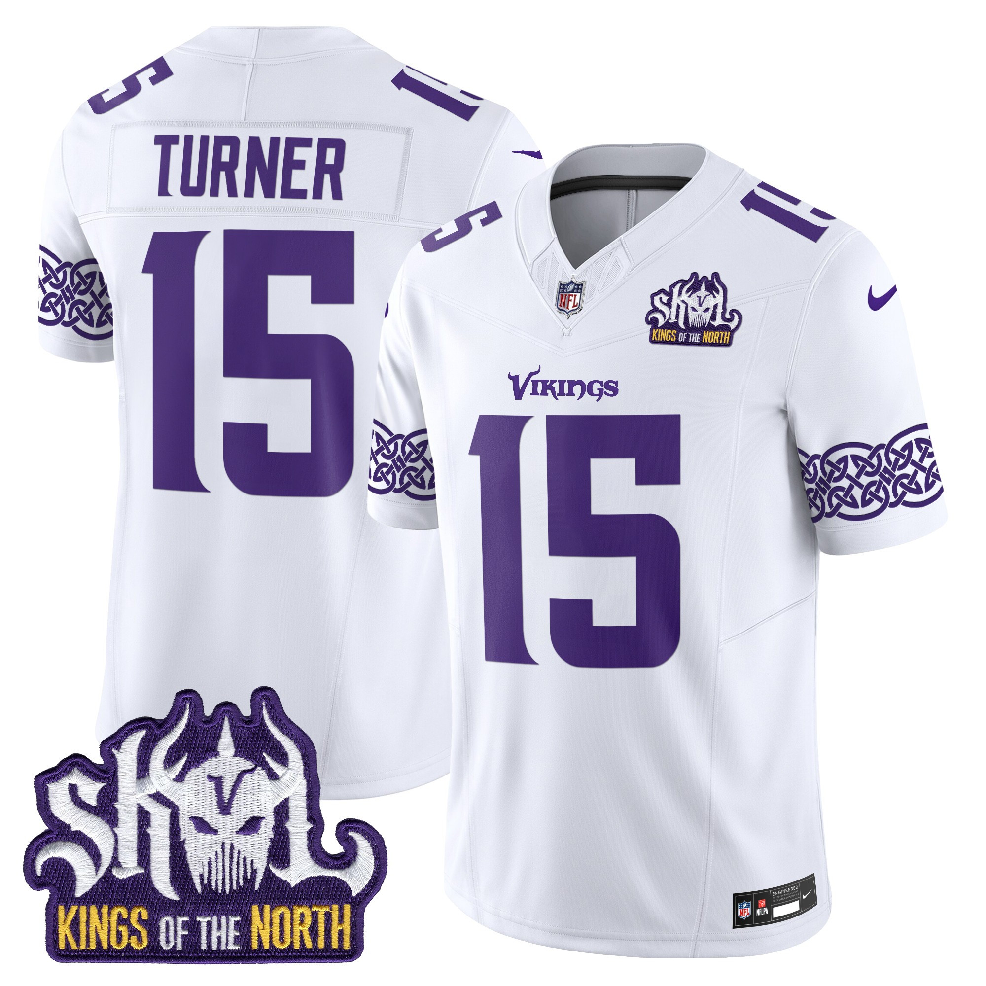 Men's Dallas Turner Minnesota Vikings Kings Of The North Patch Vapor Limited White Jersey - All Stitched