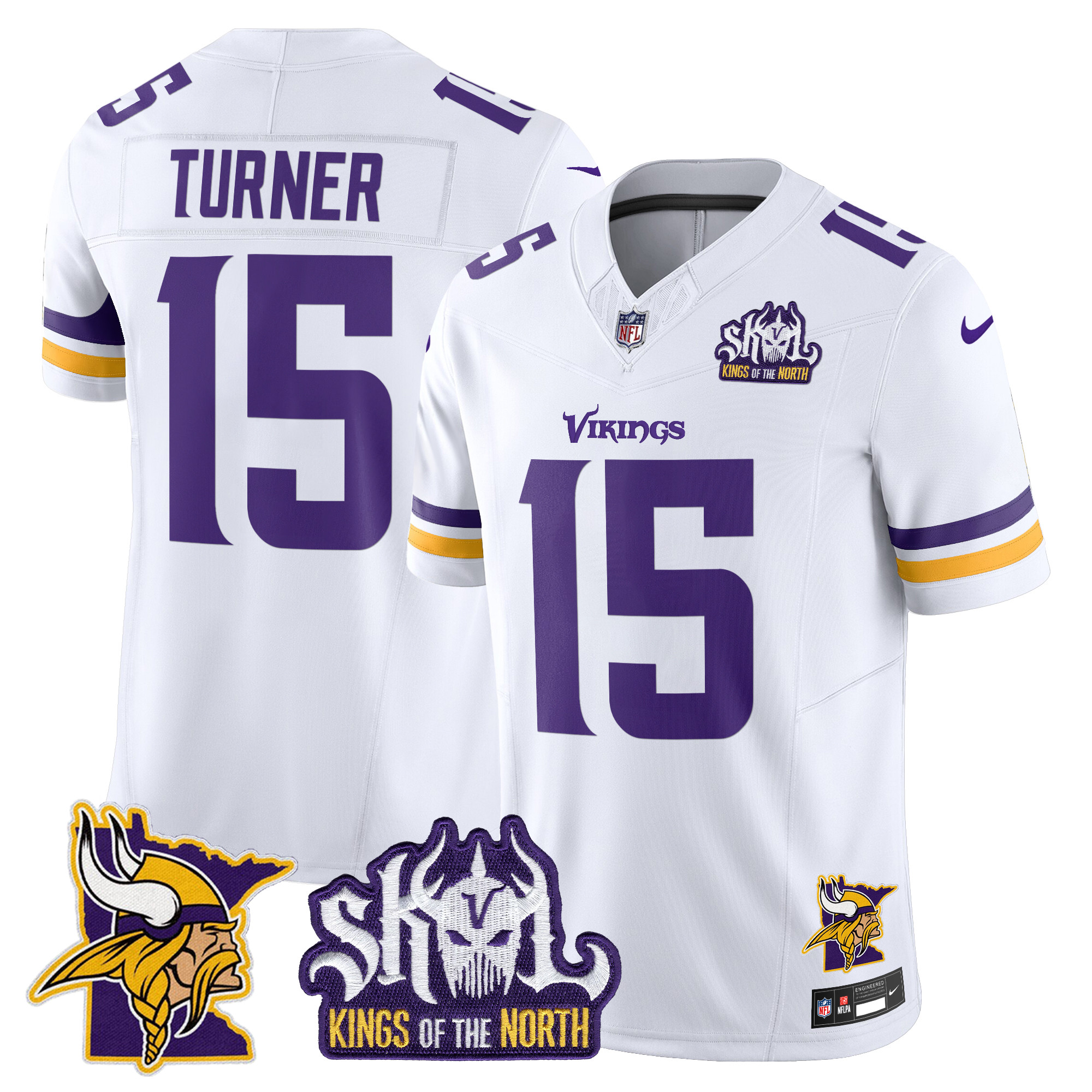 Men's Dallas Turner Minnesota Vikings Kings Of The North Patch Vapor Limited White Jersey - All Stitched