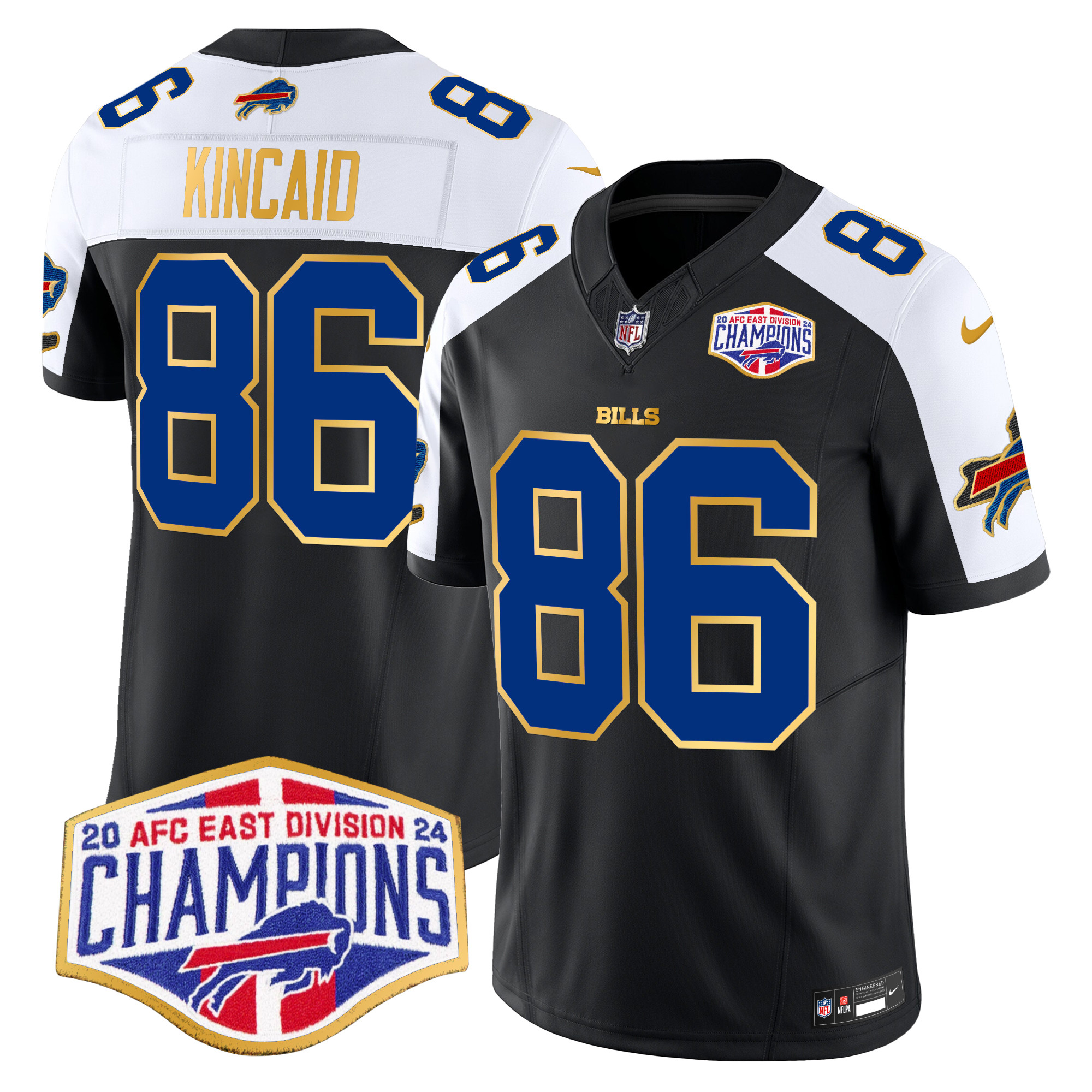 Men's Dalton Kincaid Buffalo Bills 2024 AFC East Division Champions Gold Trim Vapor Limited Black Alternate Jersey - All Stitched