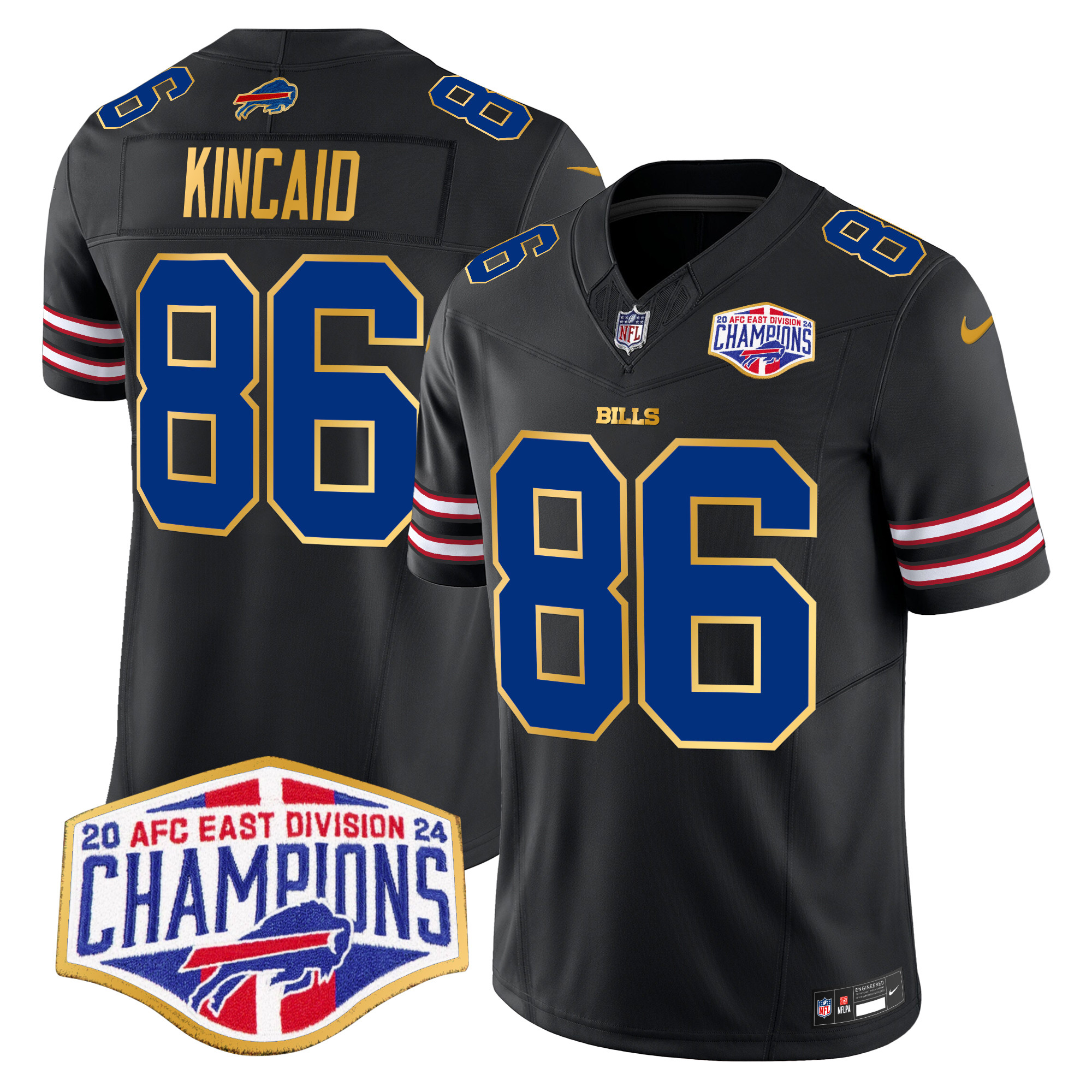 Men's Dalton Kincaid Buffalo Bills 2024 AFC East Division Champions Gold Trim Vapor Limited Black Jersey - All Stitched