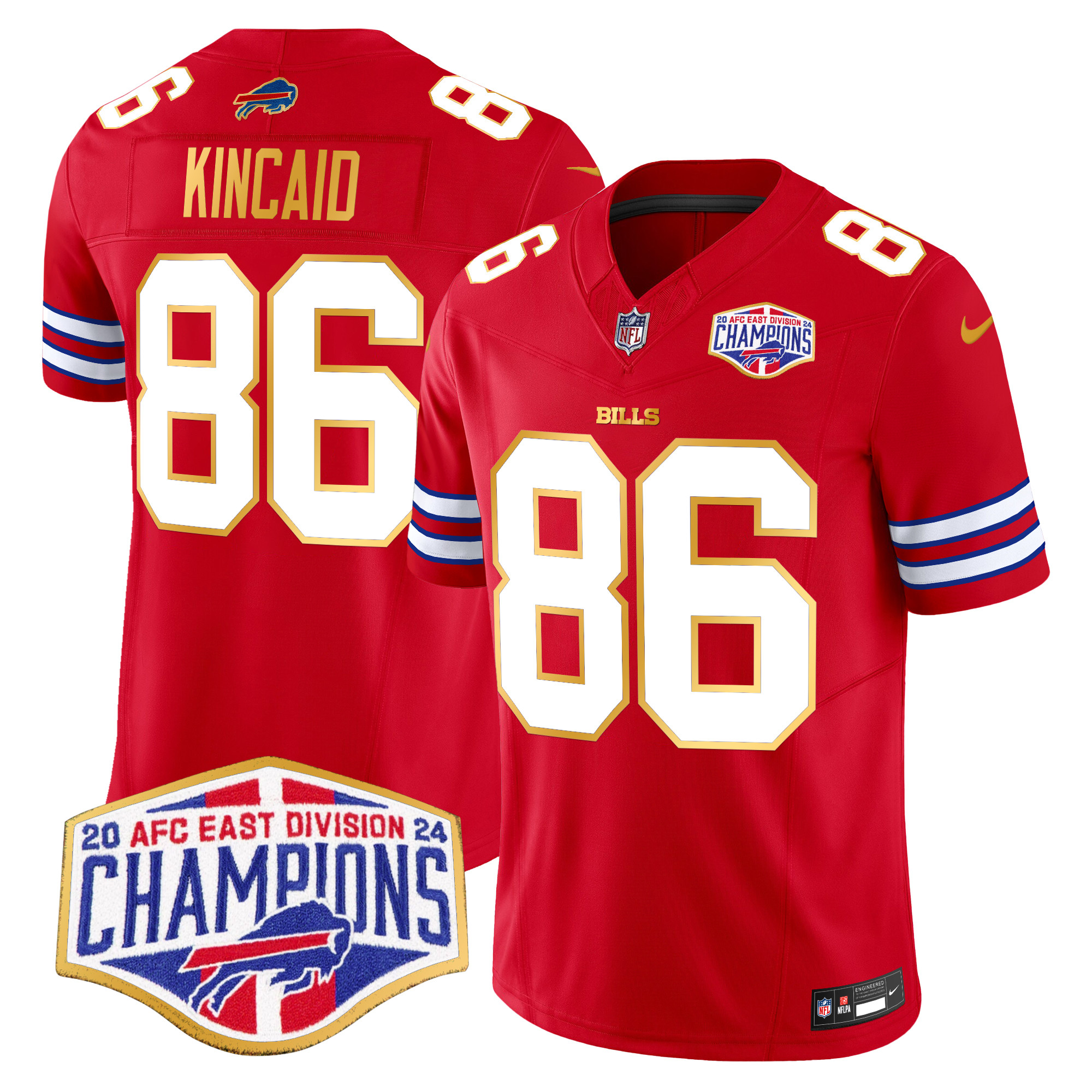 Men's Dalton Kincaid Buffalo Bills 2024 AFC East Division Champions Gold Trim Vapor Limited Red Jersey - All Stitched