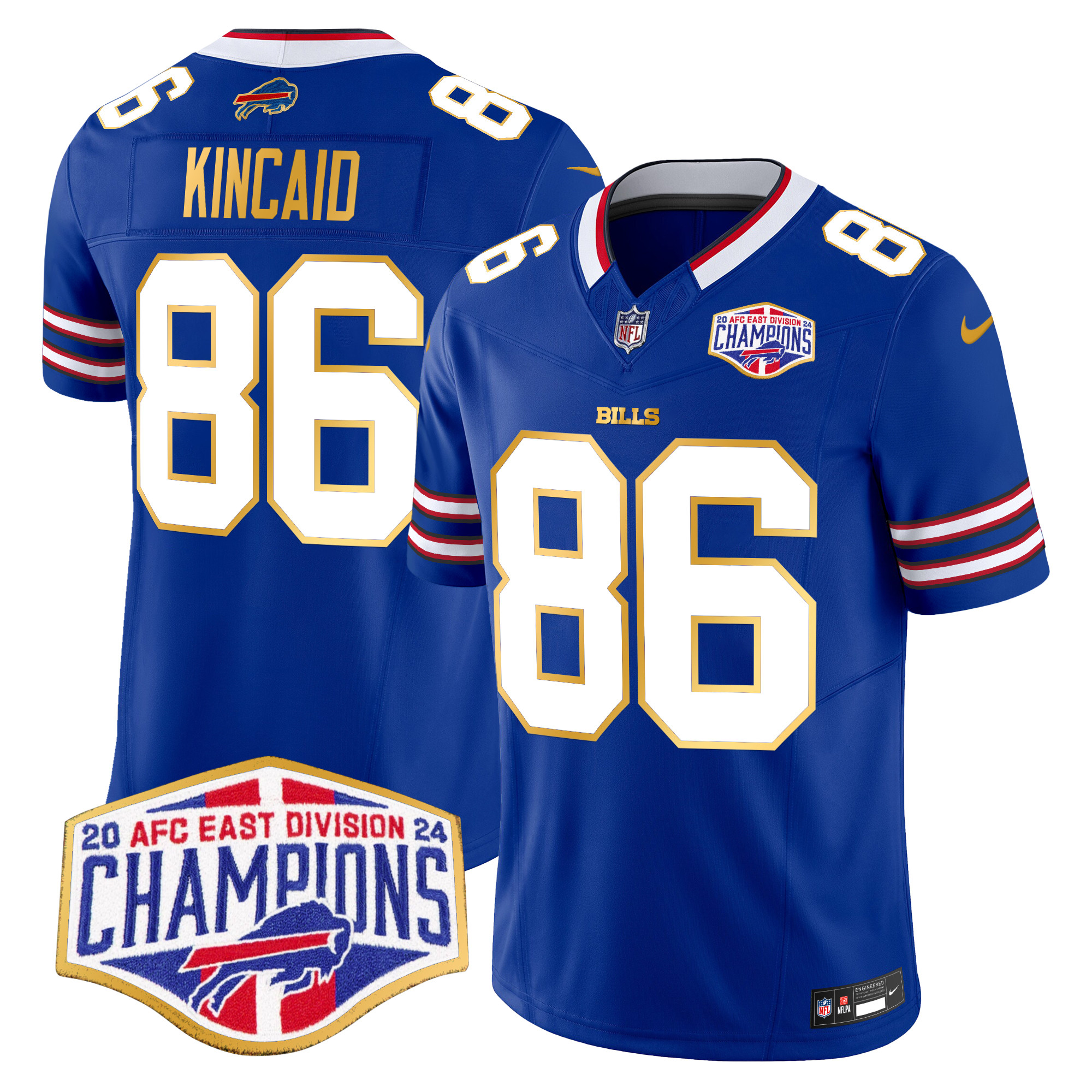 Men's Dalton Kincaid Buffalo Bills 2024 AFC East Division Champions Gold Trim Vapor Limited Royal Jersey - All Stitched