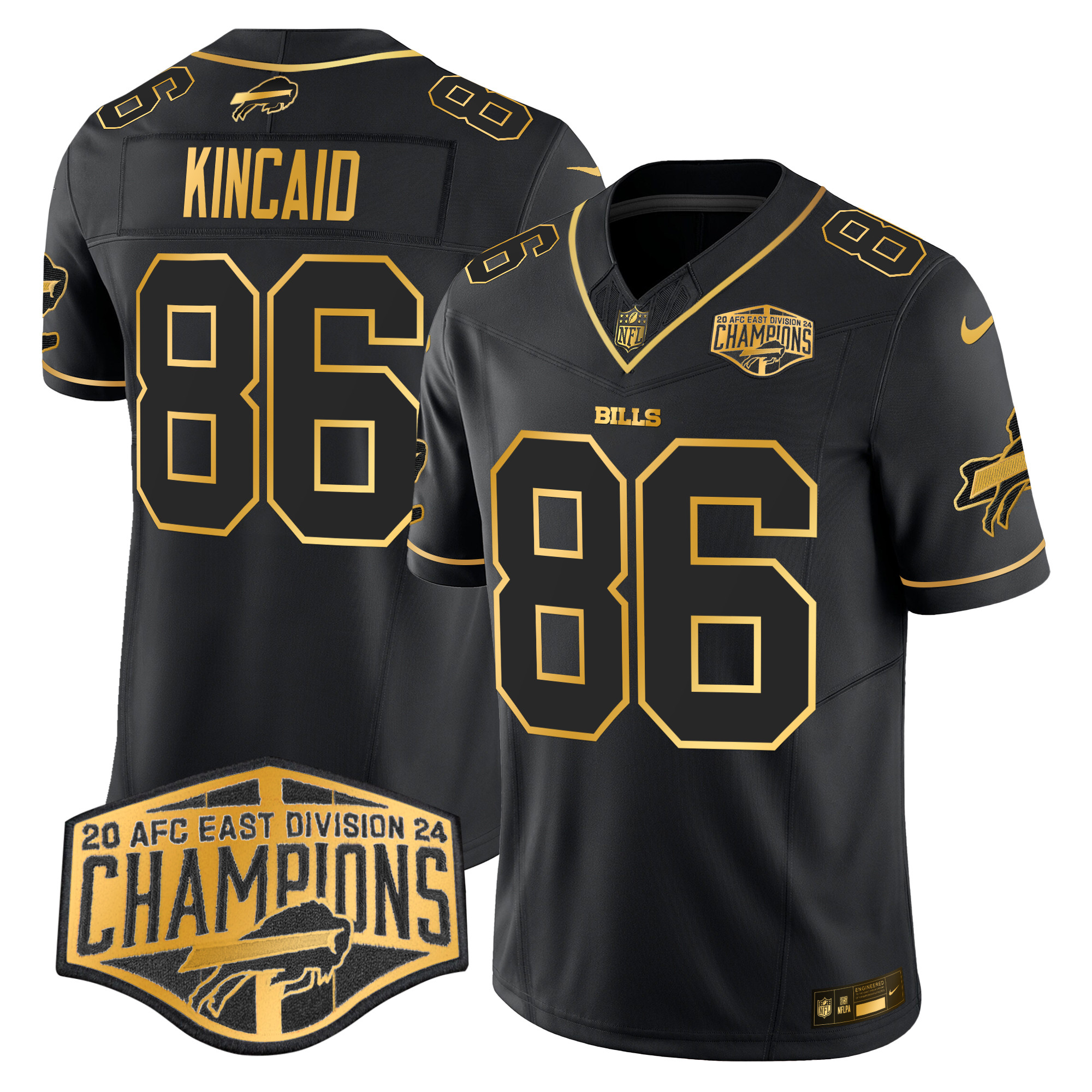 Men's Dalton Kincaid Buffalo Bills 2024 AFC East Division Champions Gold Vapor Limited Black Gold Jersey - All Stitched