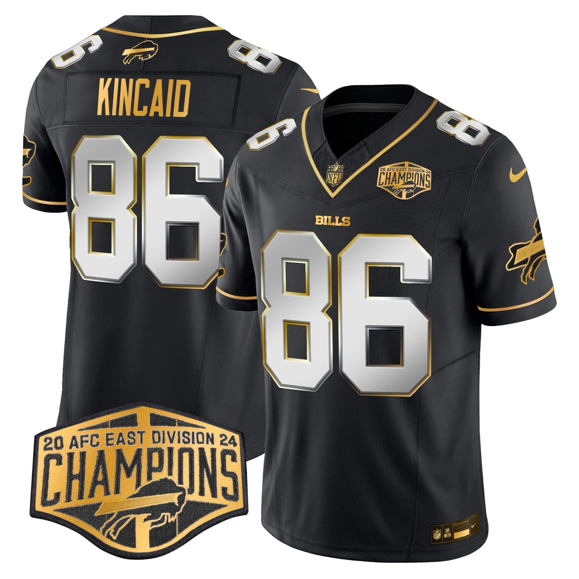 Men's Dalton Kincaid Buffalo Bills 2024 AFC East Division Champions Gold Vapor Limited Black Limited Jersey - All Stitched