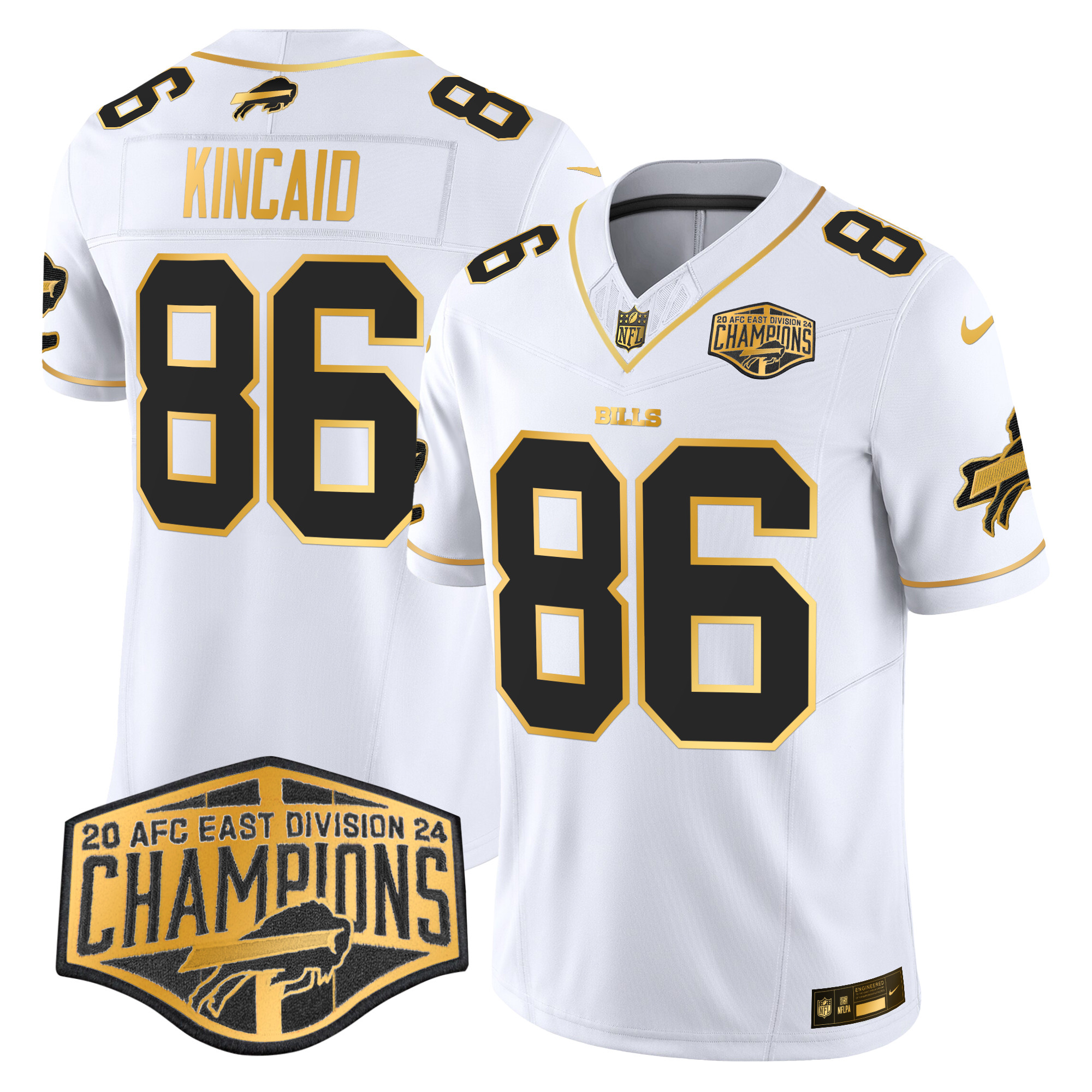 Men's Dalton Kincaid Buffalo Bills 2024 AFC East Division Champions Gold Vapor Limited White Gold Jersey - All Stitched