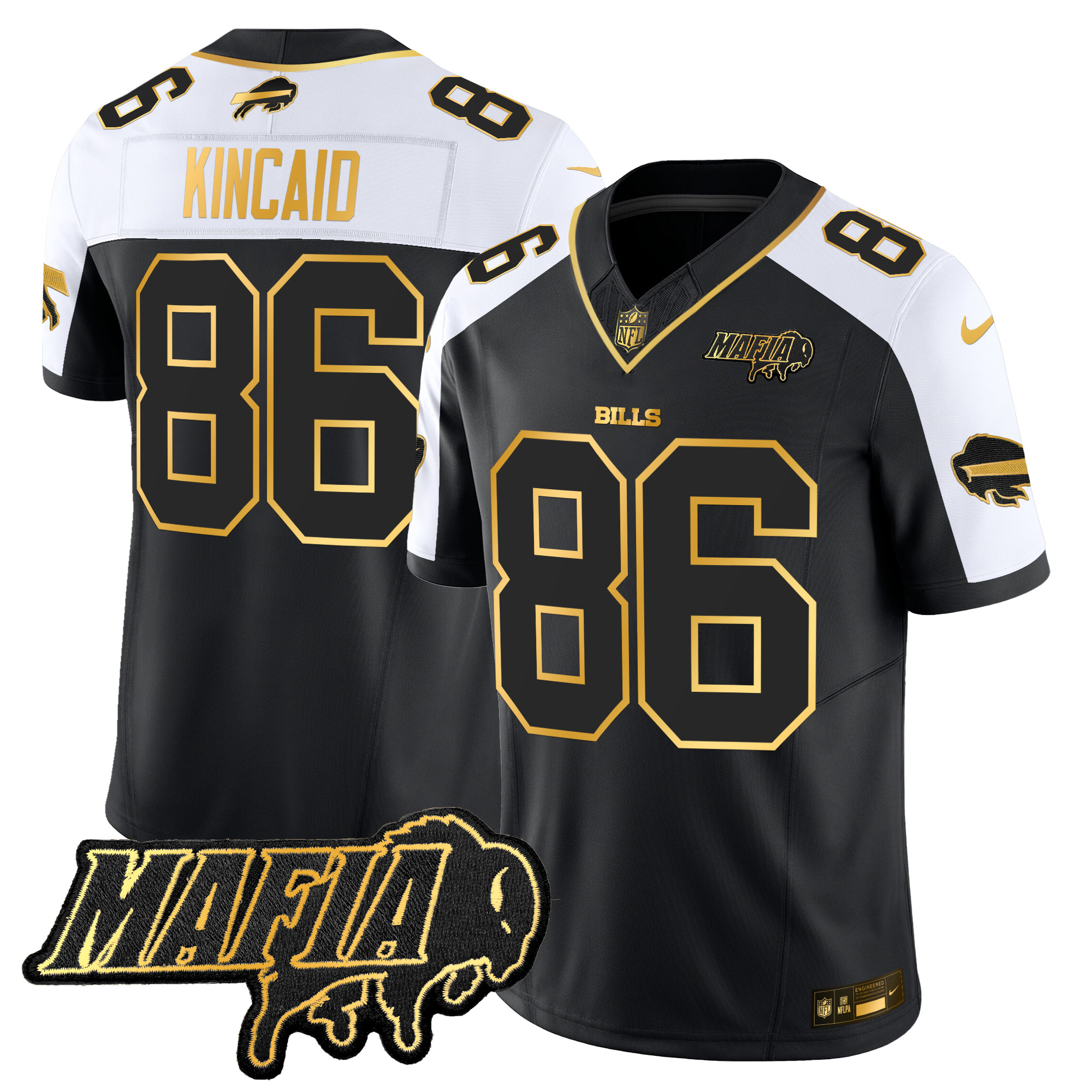 Men's Dalton Kincaid Buffalo Bills 2024 Buffalo Bills Mafia Patch Gold Vapor Limited Alternate Jersey - All Stitched
