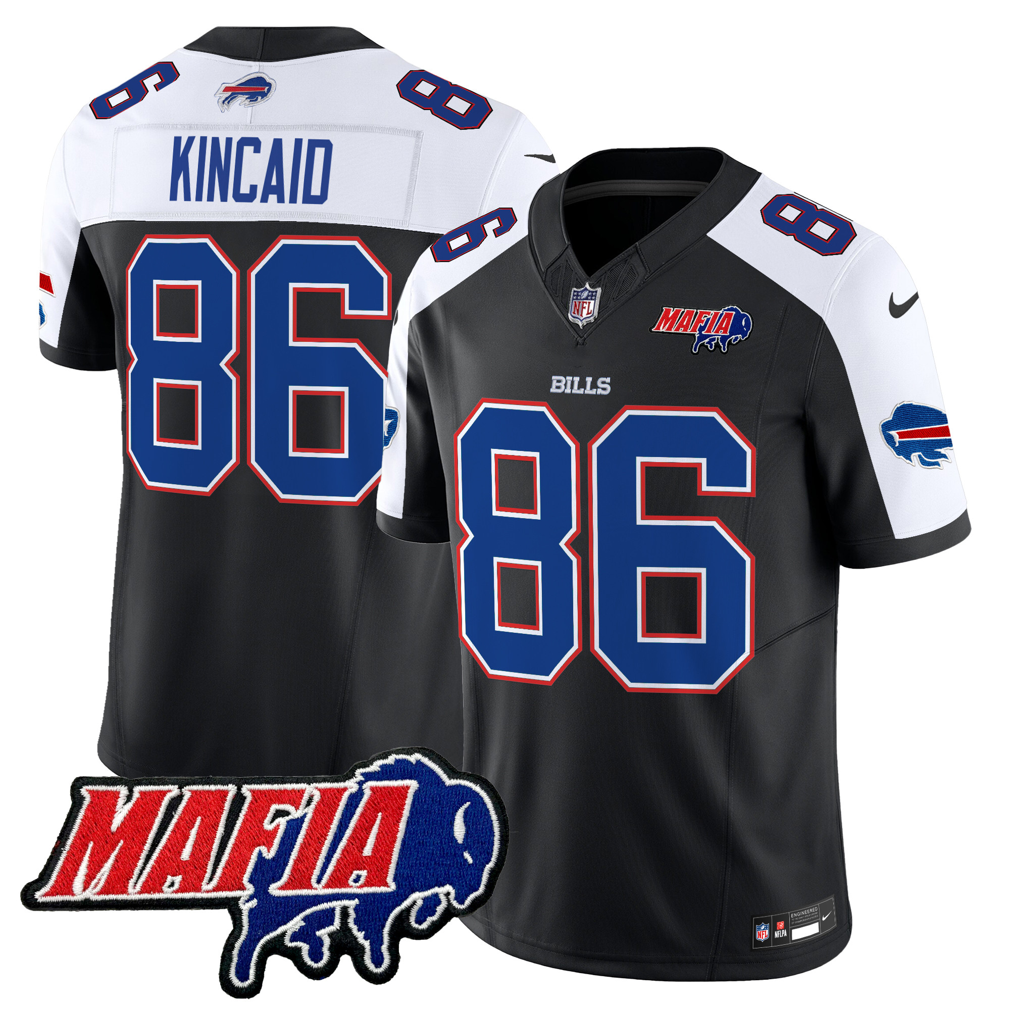 Men's Dalton Kincaid Buffalo Bills 2024 Buffalo Bills Mafia Patch Vapor Limited Black Alternate Jersey - All Stitched