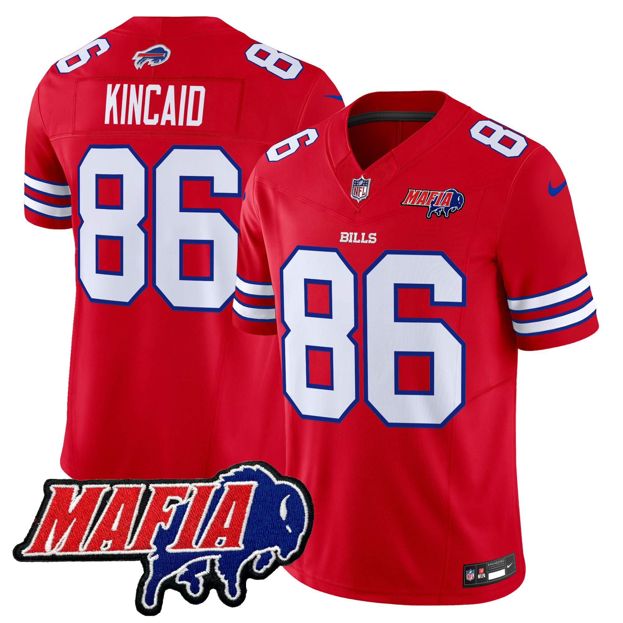 Men's Dalton Kincaid Buffalo Bills 2024 Buffalo Bills Mafia Patch Vapor Limited Red Jersey - All Stitched