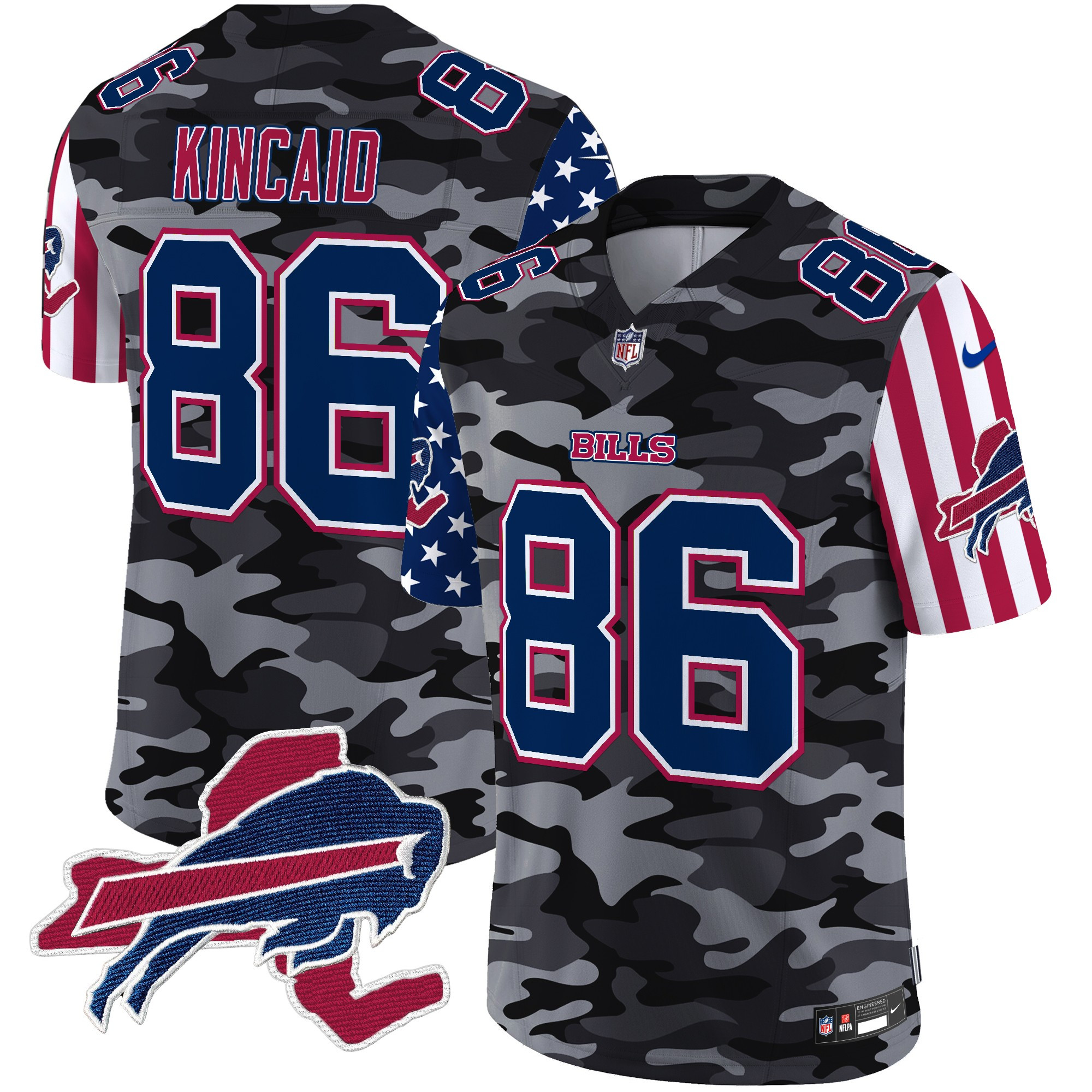 Men's Dalton Kincaid Buffalo Bills American Style Vapor Limited Black Camo Jersey - All Stitched