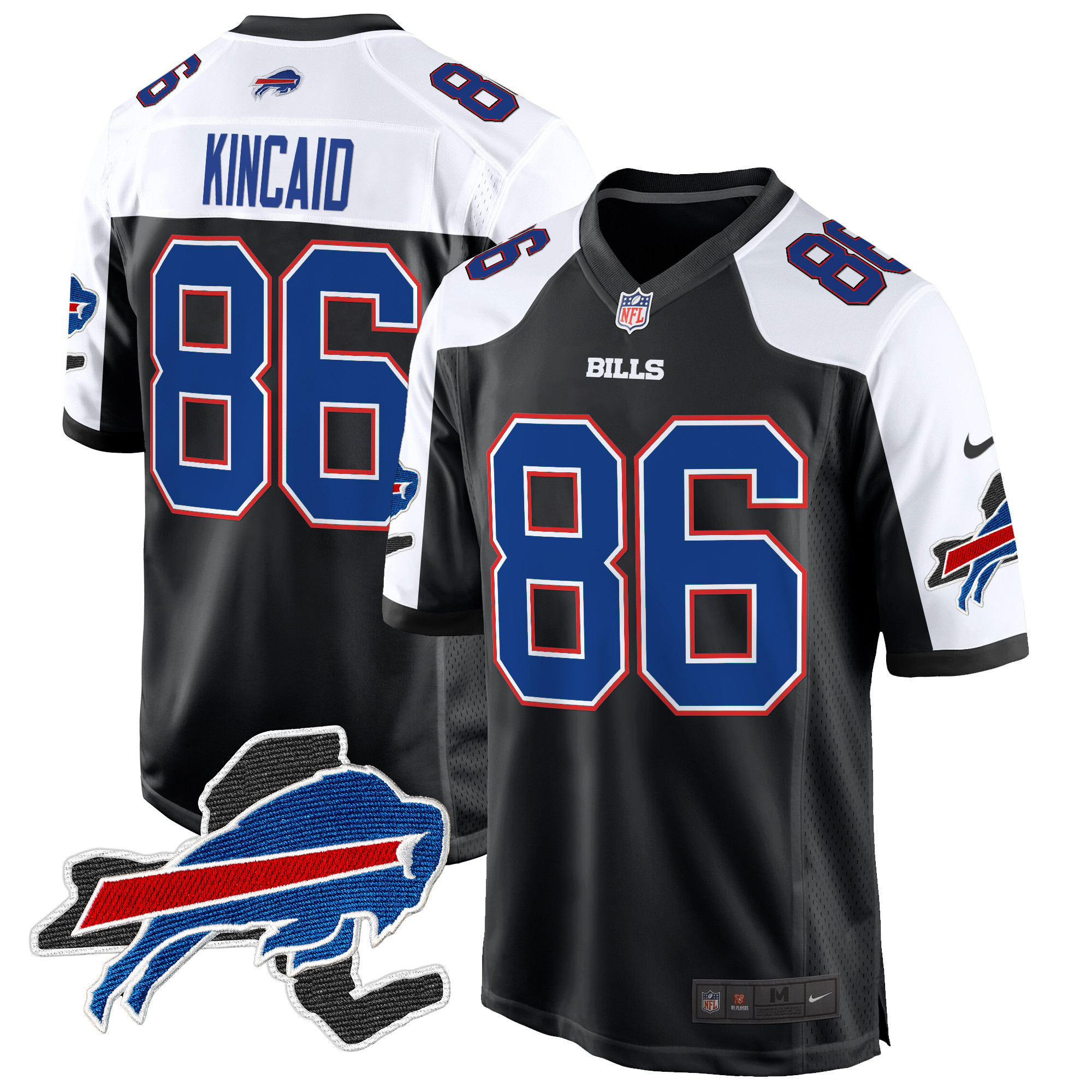 Men's Dalton Kincaid Buffalo Bills New York Patch Game Black Alternate Jersey - All Stitched