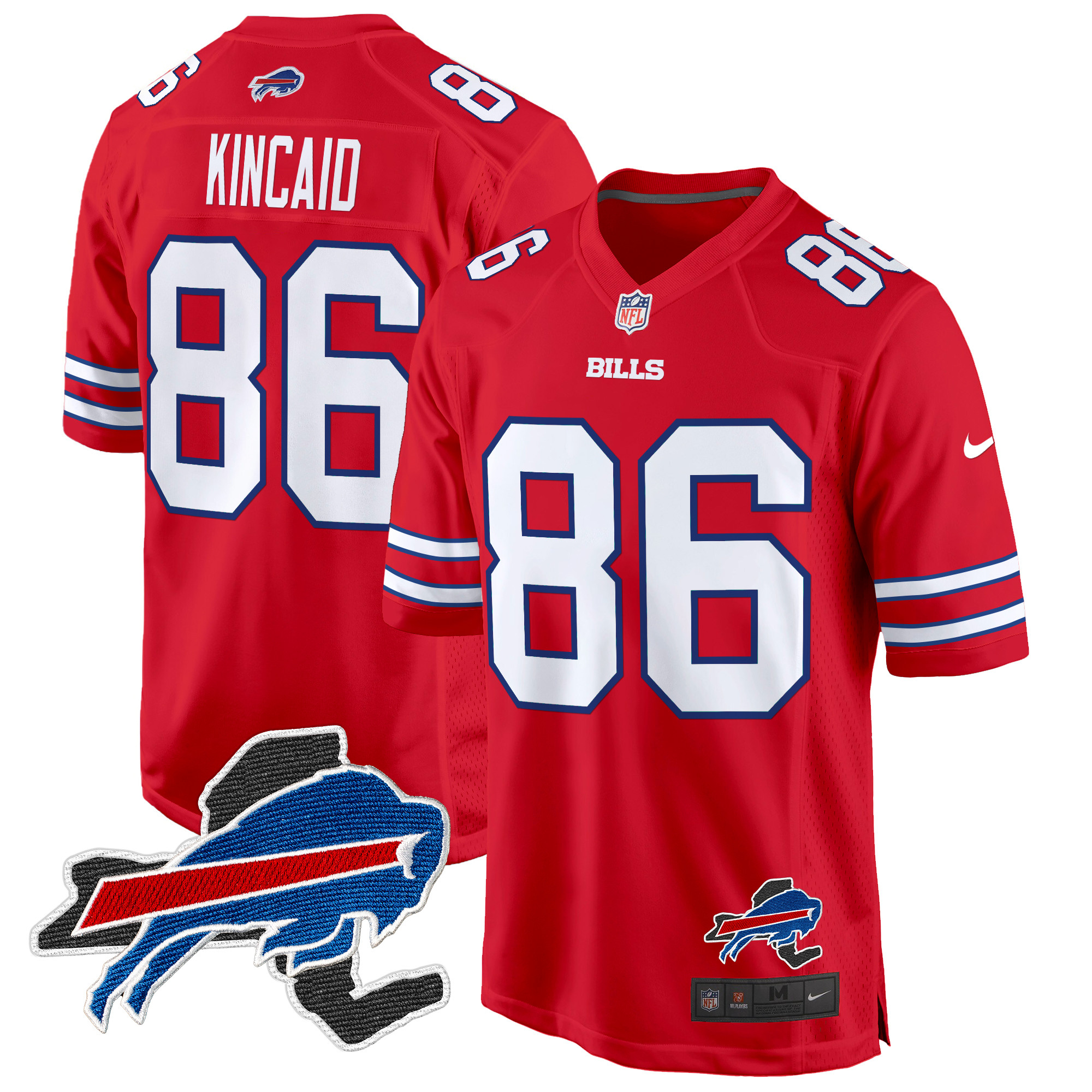 Men's Dalton Kincaid Buffalo Bills New York Patch Game Red Jersey - All Stitched