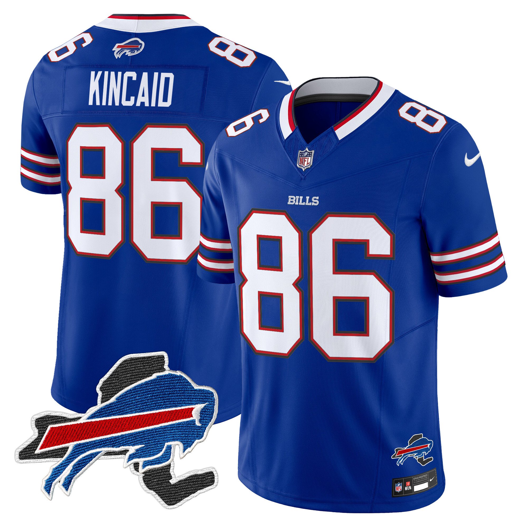 Men's Dalton Kincaid Buffalo Bills New York Patch Vapor Limited Royal Jersey V3 - All Stitched