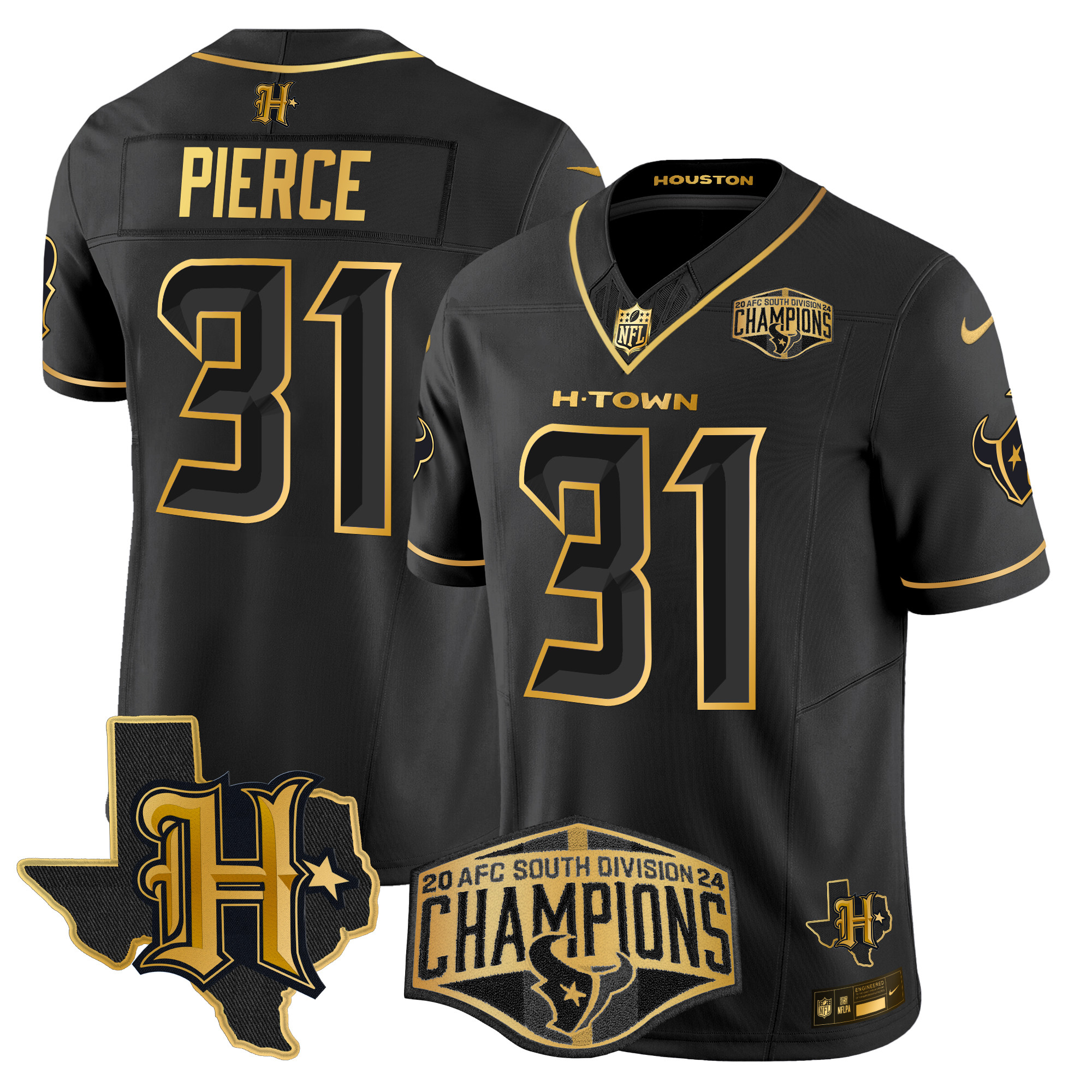 Men's Dameon Pierce Houston Texans 2024 AFC South Division Champions Patch Gold Vapor Limited Black Gold Jersey - All Stitched