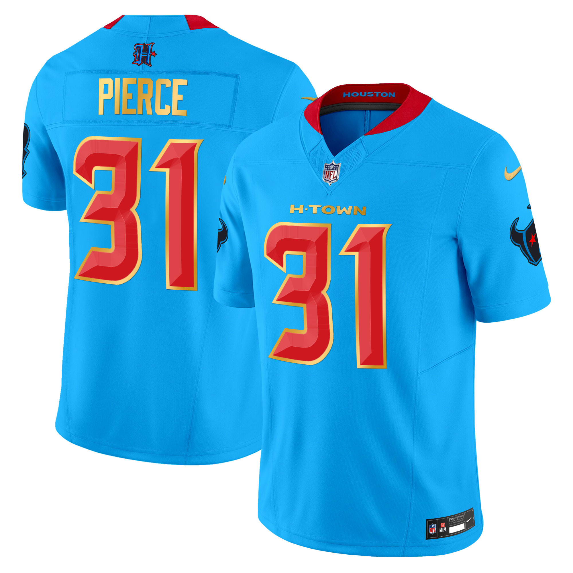 Men's Dameon Pierce Houston Texans 2024 Gold Trim Vapor Limited Blue Jersey - All Stitched