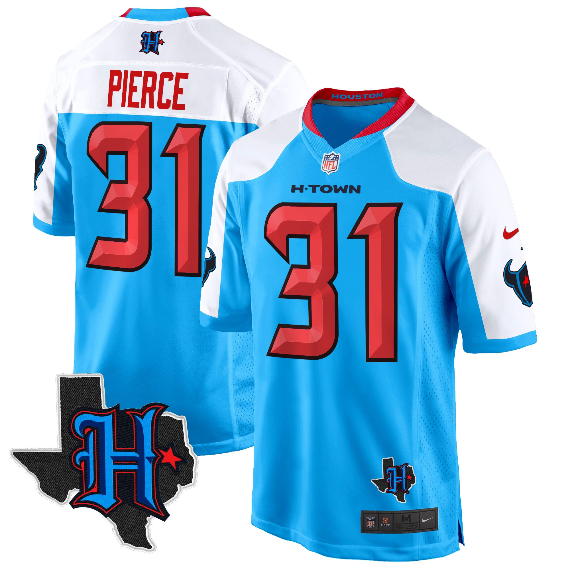 Men's Dameon Pierce Houston Texans 2024 Texas Patch Game Blue Alternate Jersey - All Stitched