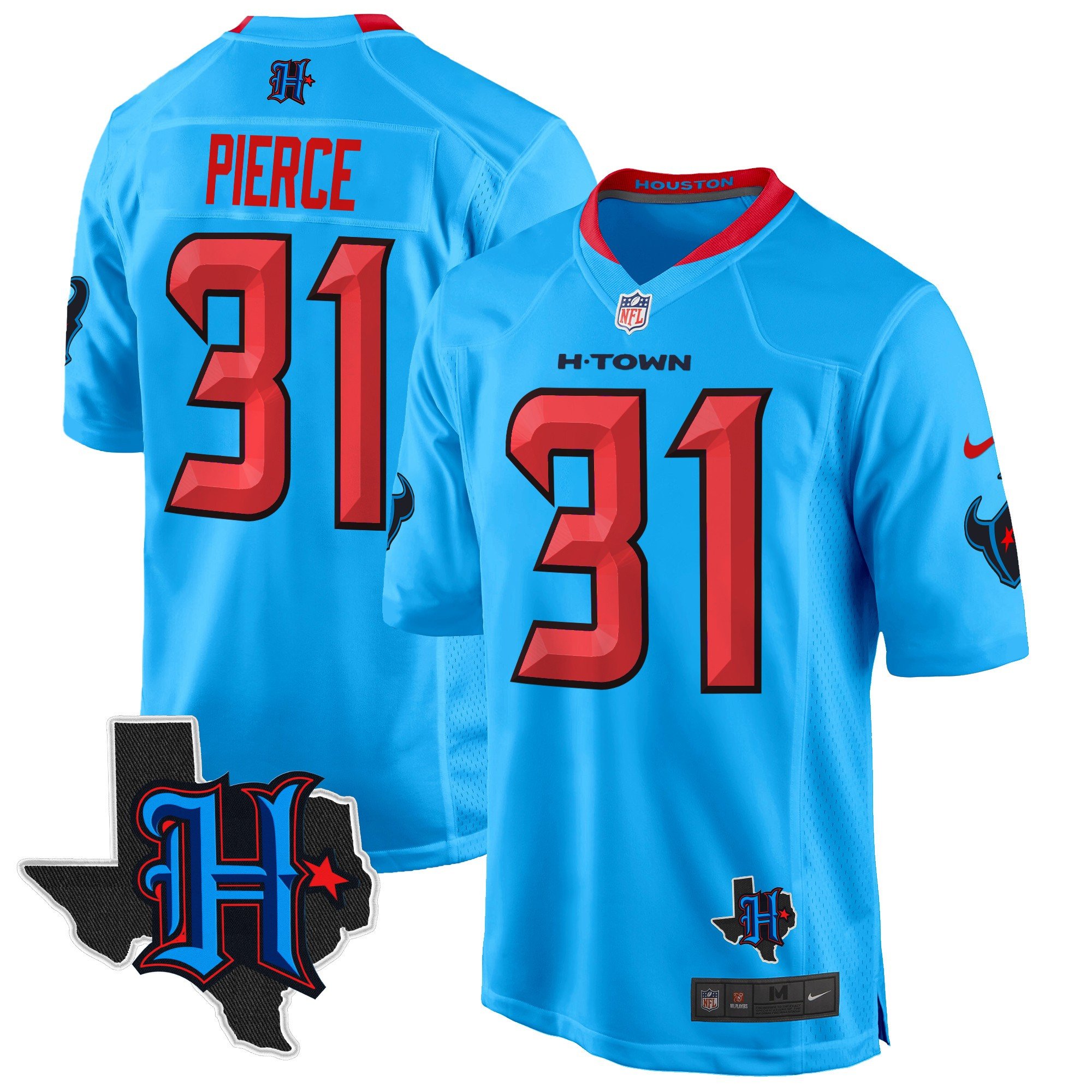 Men's Dameon Pierce Houston Texans 2024 Texas Patch Game Blue Jersey - All Stitched