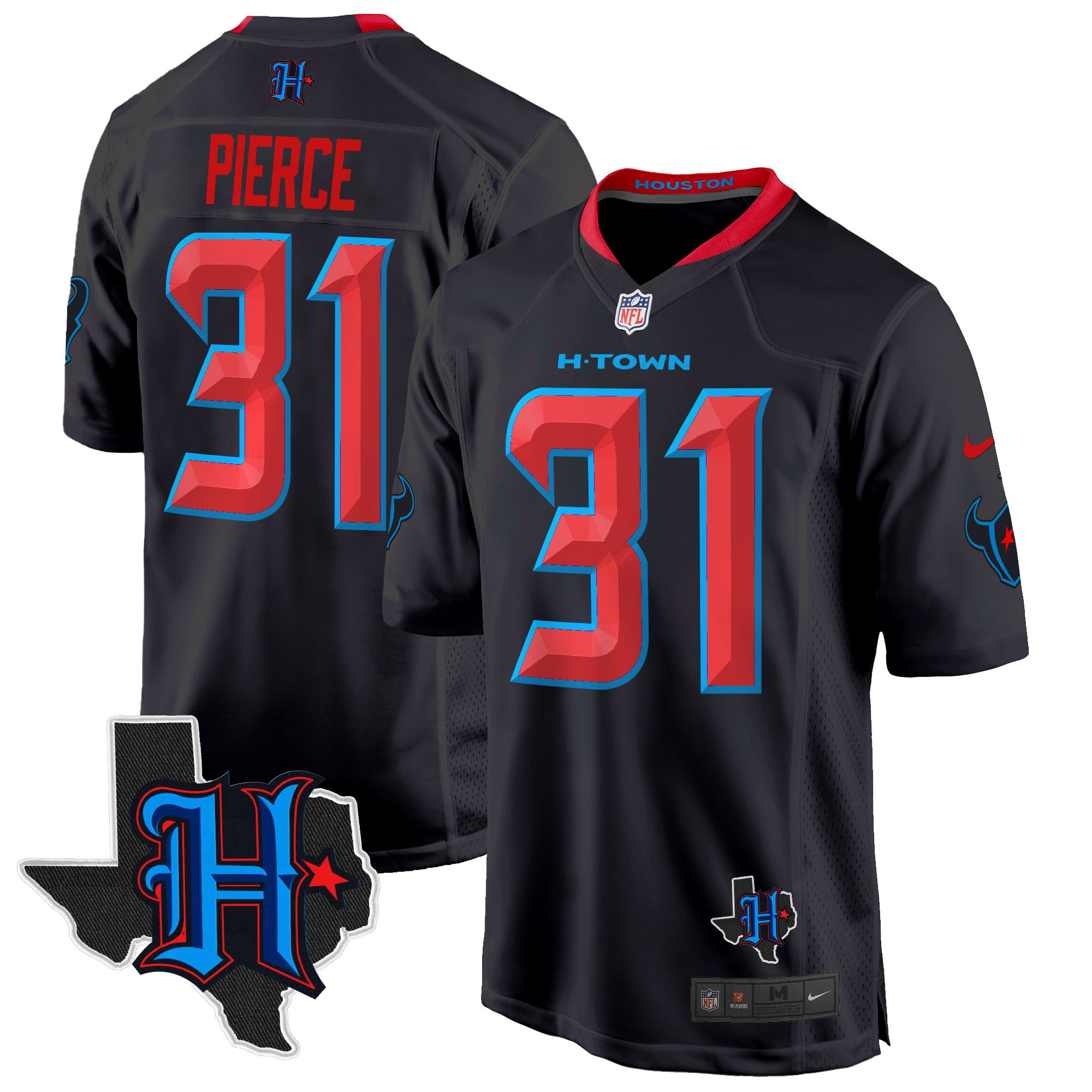 Men's Dameon Pierce Houston Texans 2024 Texas Patch Game Navy Limited Jersey - All Stitched