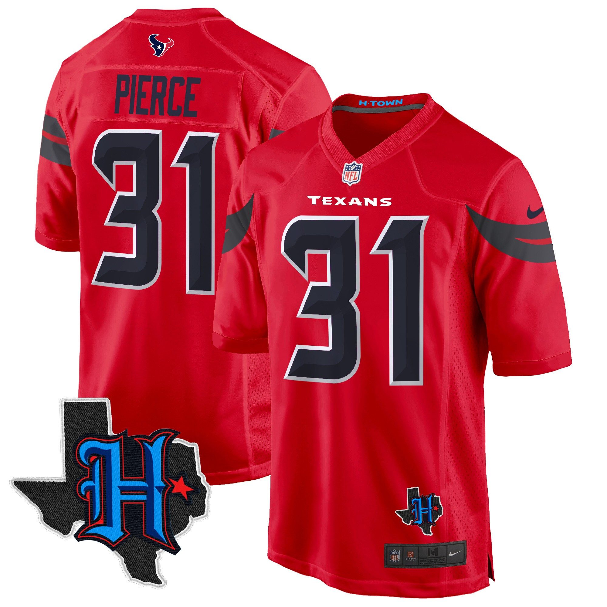 Men's Dameon Pierce Houston Texans 2024 Texas Patch Game Red Jersey - All Stitched