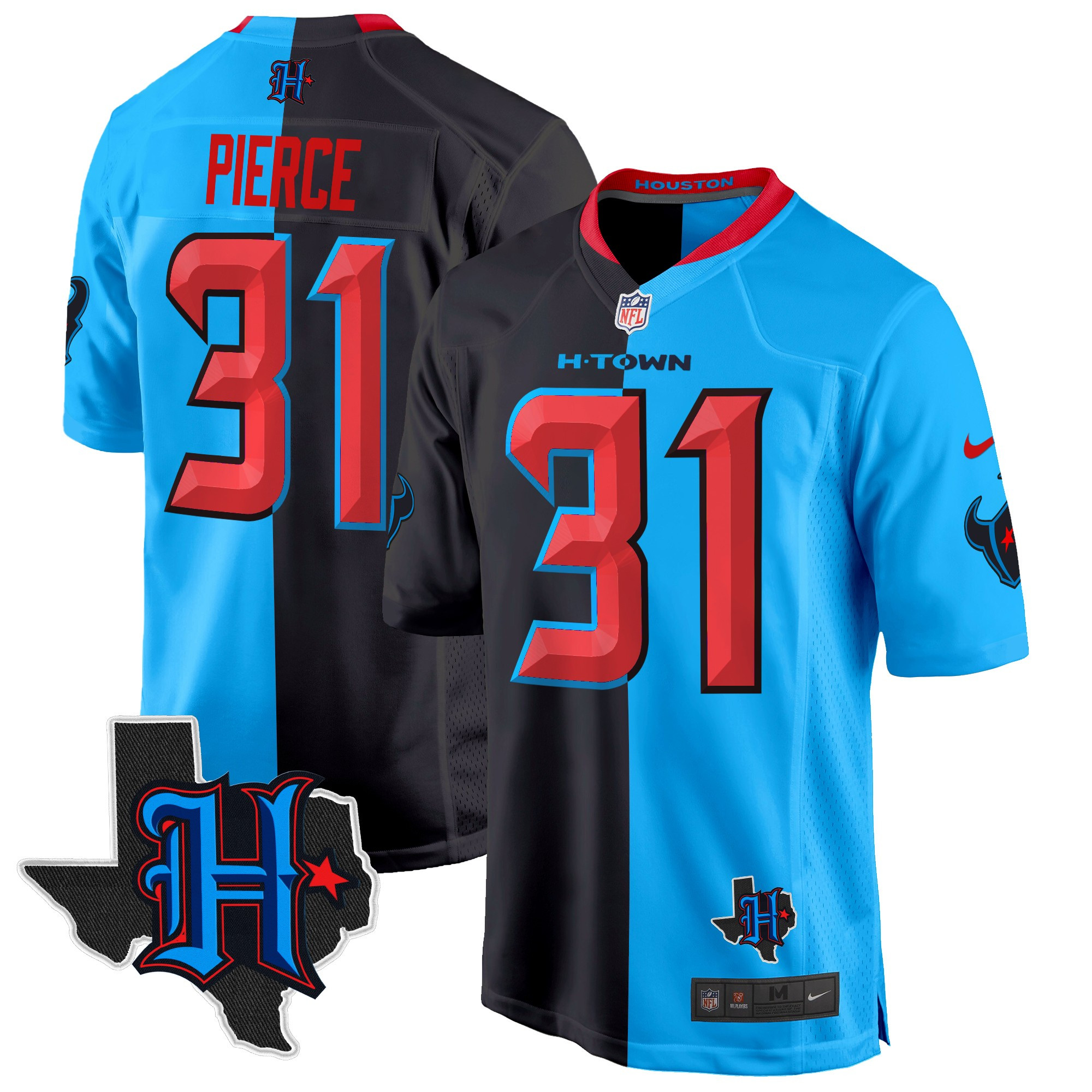 Men's Dameon Pierce Houston Texans 2024 Texas Patch Game Split Jersey - All Stitched
