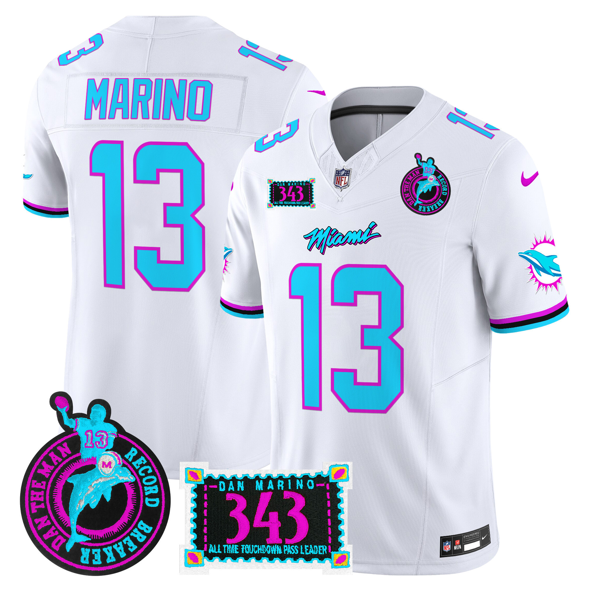 Men's Dan Marino Miami Dolphins "Dan the Man Record Breaker" Patch Vapor Limited White Jersey - All Stitched