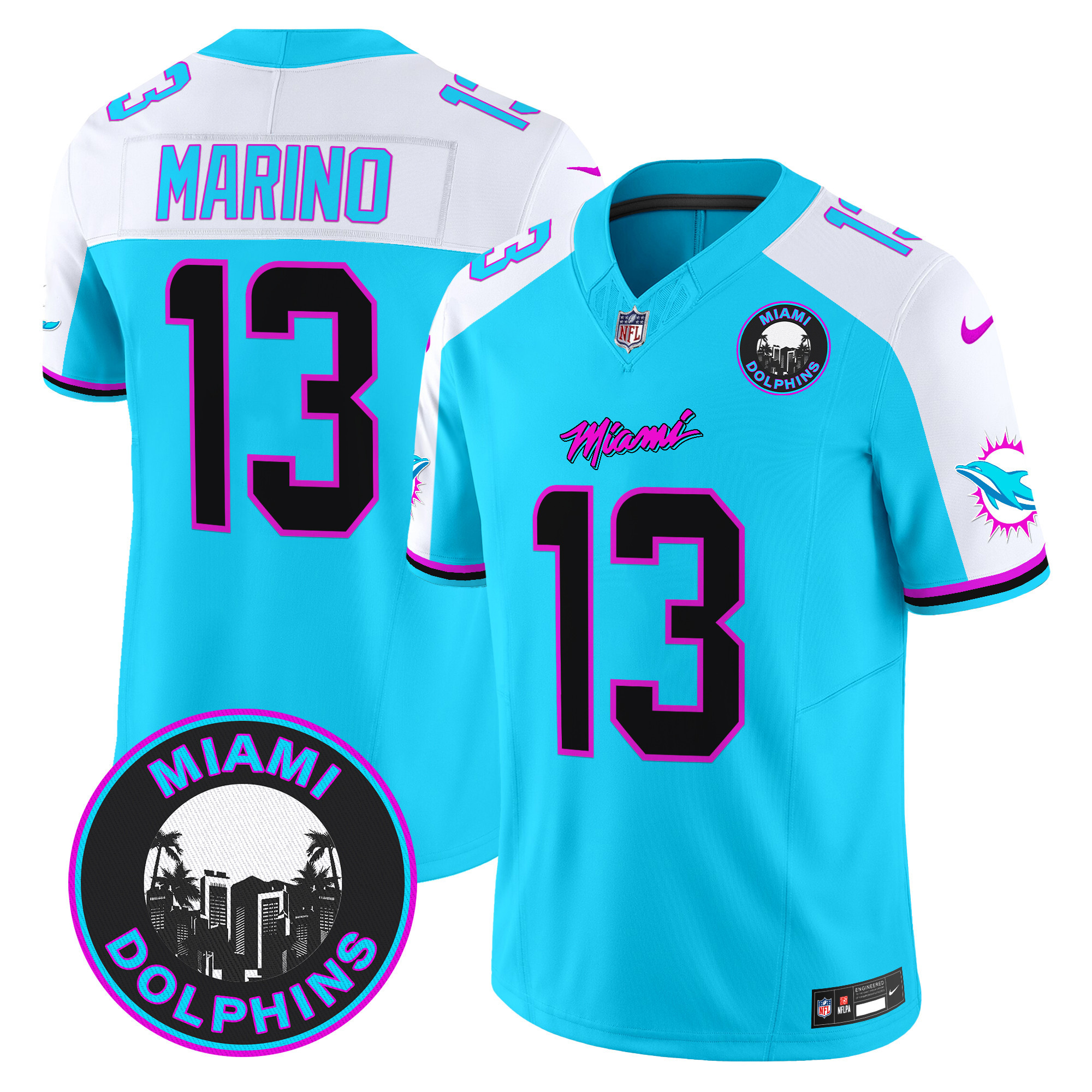Men's Dan Marino Miami Dolphins "Miami Vice" Vapor Limited Aqua Alternate Jersey V3 - All Stitched