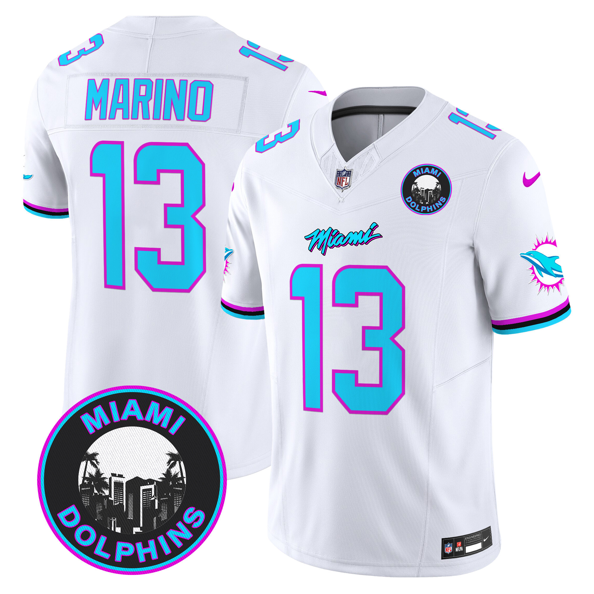Men's Dan Marino Miami Dolphins "Miami Vice" Vapor Limited White Jersey V3 - All Stitched