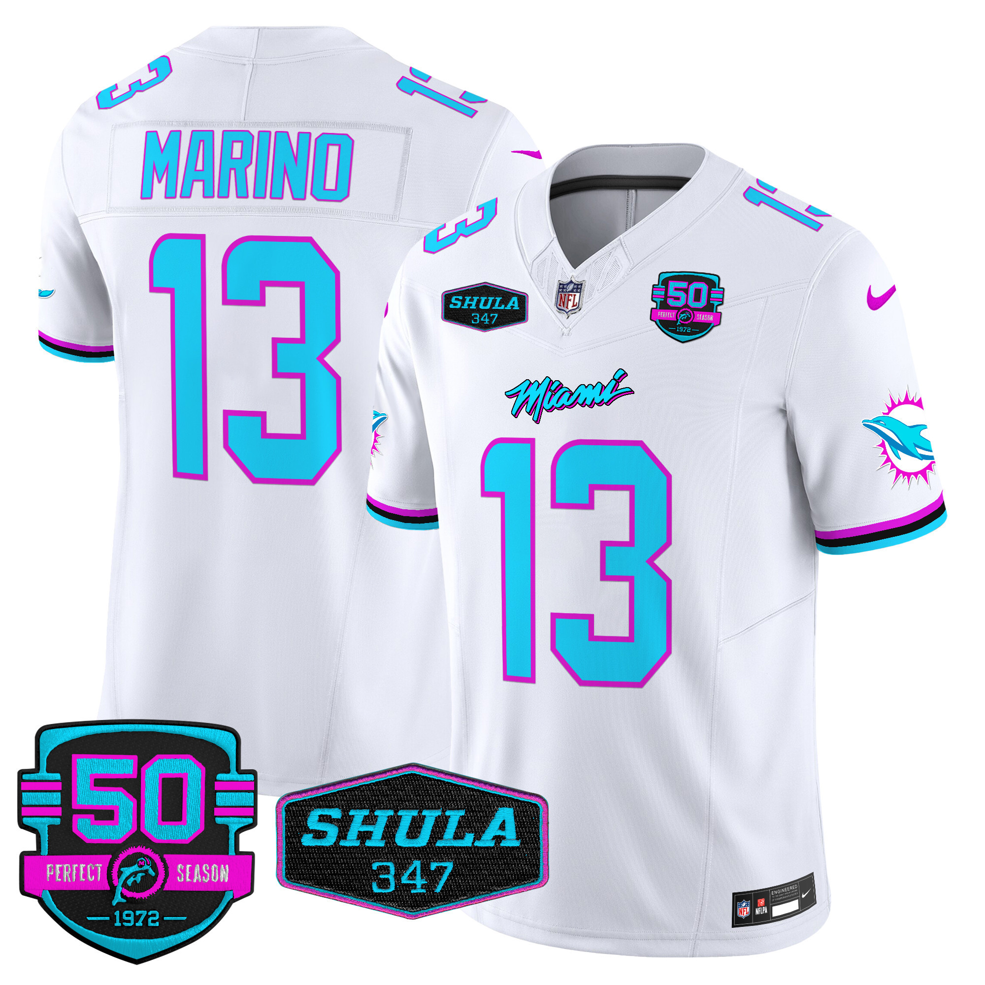 Men's Dan Marino Miami Dolphins "Miami Vice" Vapor Limited White Jersey V4 - All Stitched