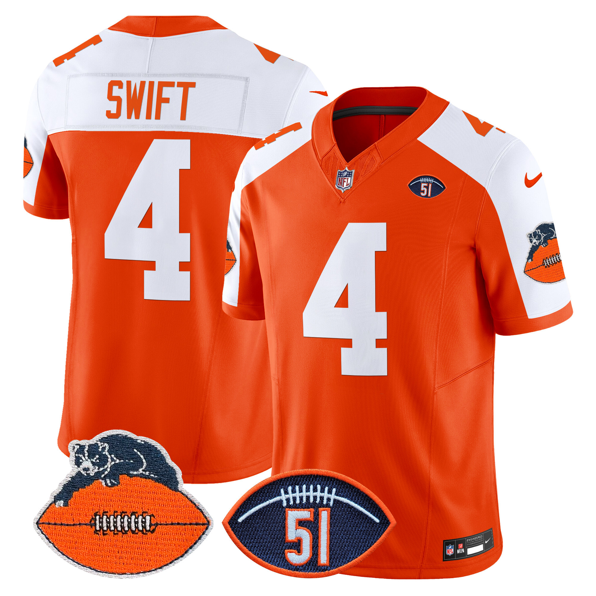 Men's D'Andre Swift Chicago Bears Dick Butkus Patch Throwback Vapor Limited Orange Alternate Jersey - All Stitched