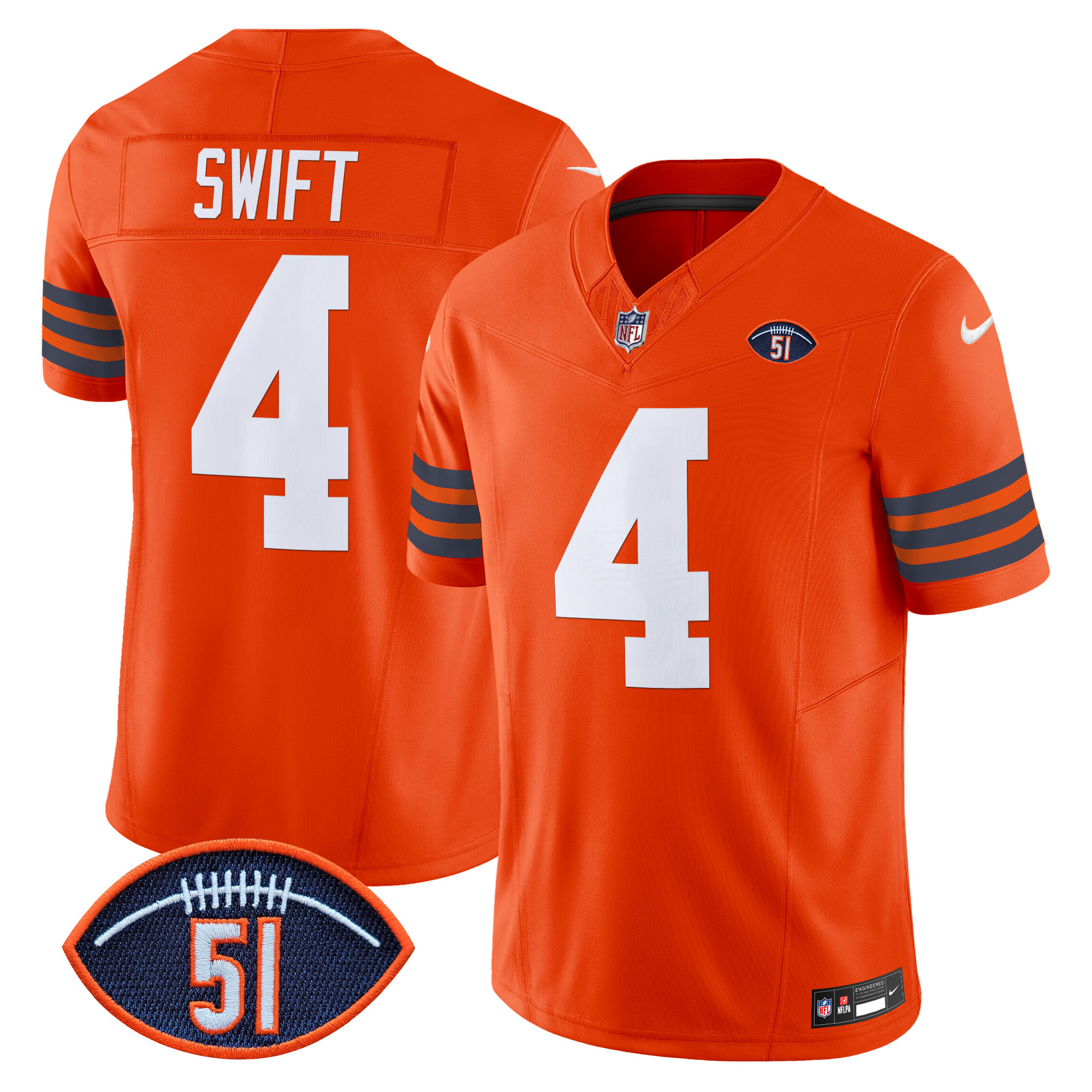 Men's D'Andre Swift Chicago Bears Dick Butkus Patch Throwback Vapor Limited Orange Jersey - All Stitched