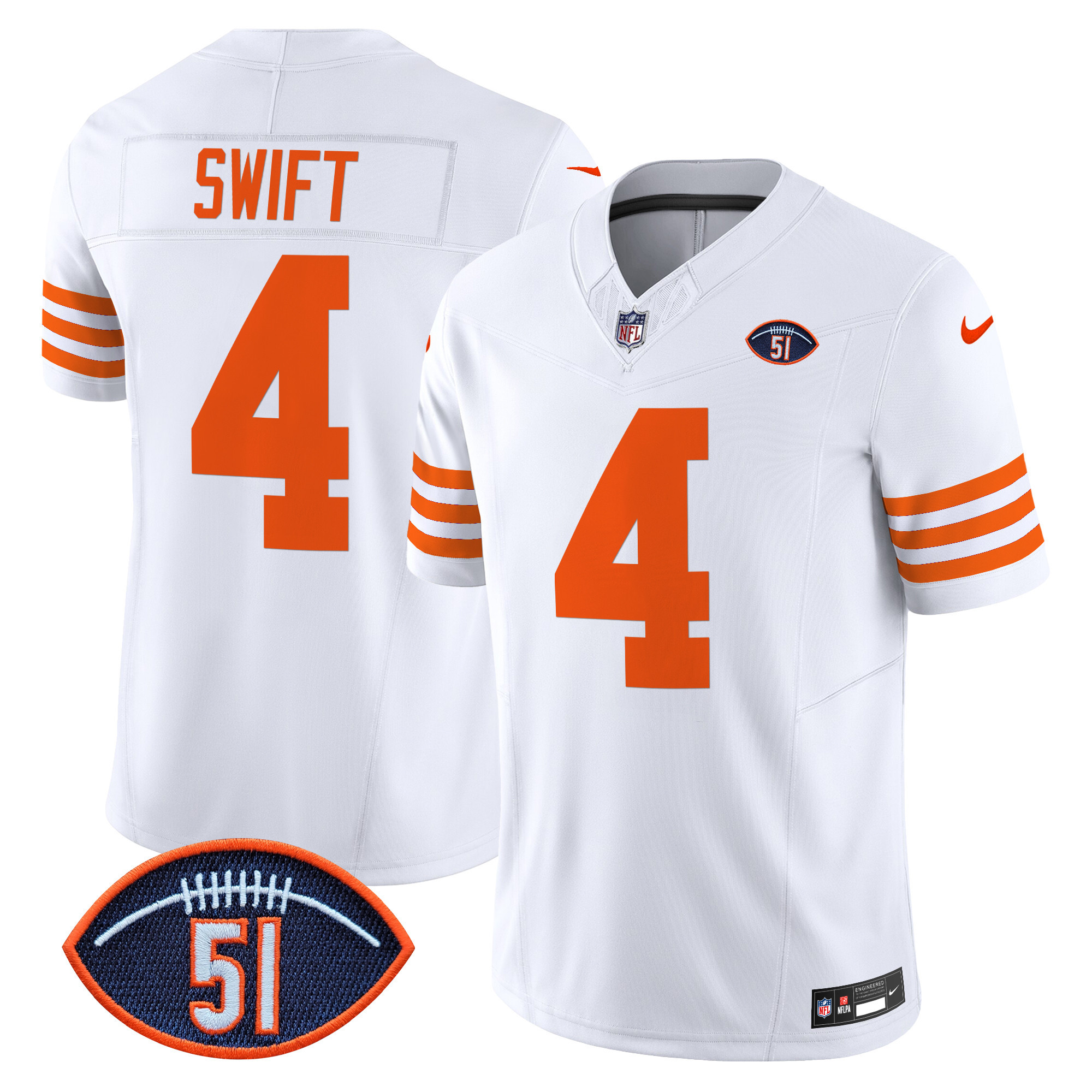 Men's D'Andre Swift Chicago Bears Dick Butkus Patch Throwback Vapor Limited White Jersey - All Stitched
