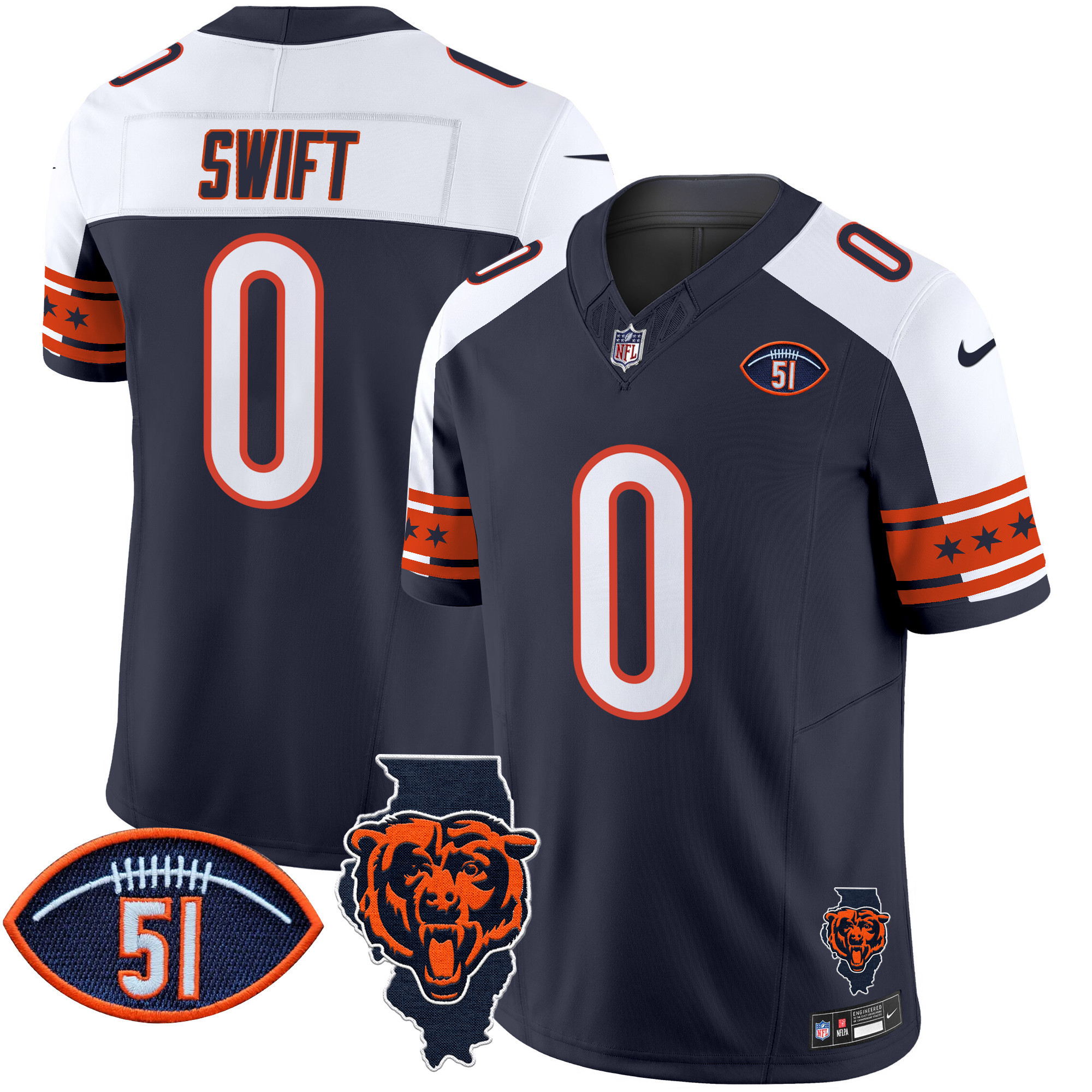 Men's D'Andre Swift Chicago Bears Illinois & Dick Butkus Patch Vapor Limited Alternate Jersey - All Stitched