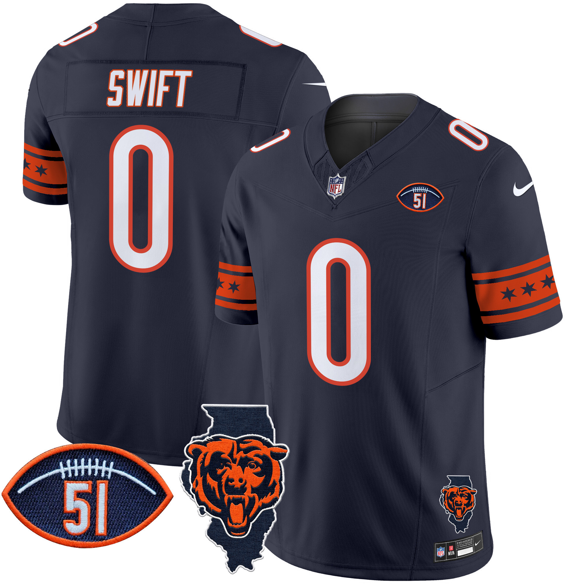 Men's D'Andre Swift Chicago Bears Illinois & Dick Butkus Patch Vapor Limited Navy Jersey - All Stitched