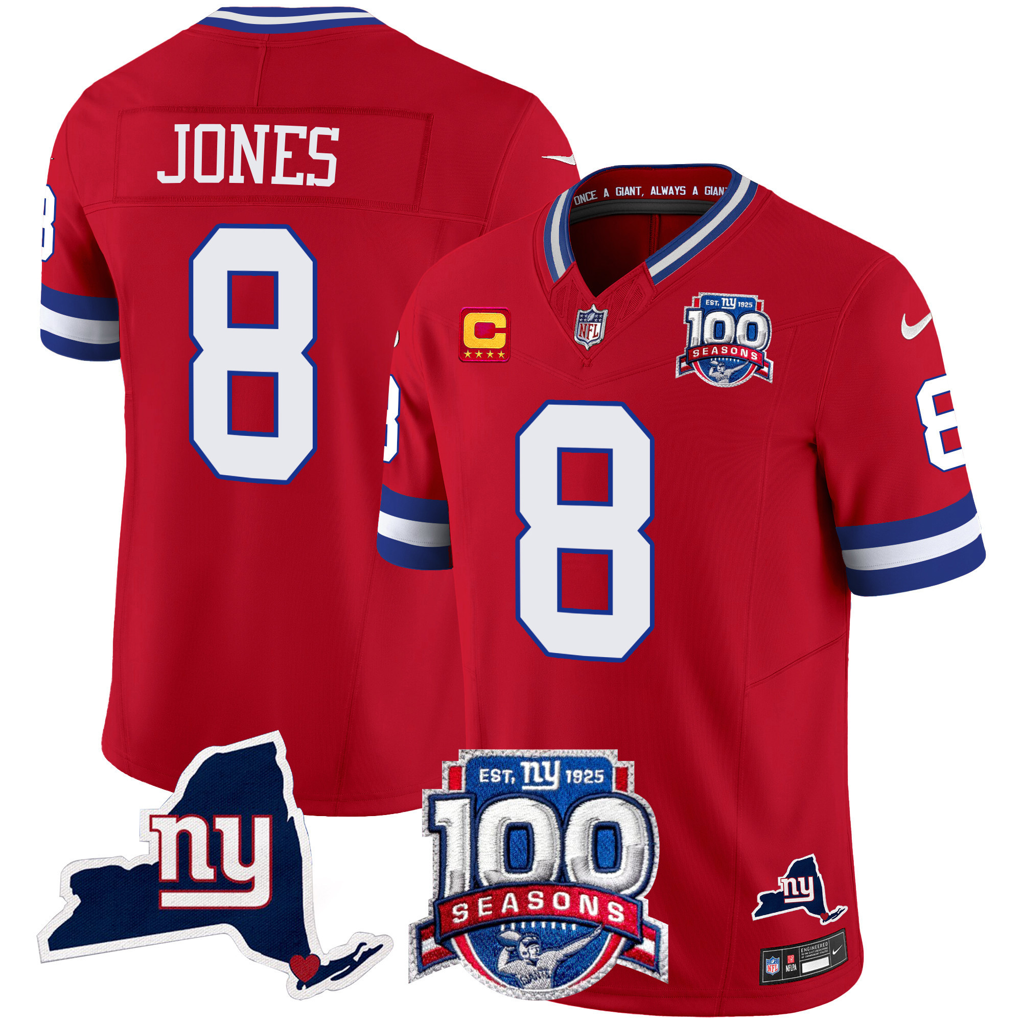 Men's Daniel Jones New York Giants 100th Season & State Patch Vapor Limited Red Jersey - All Stitched