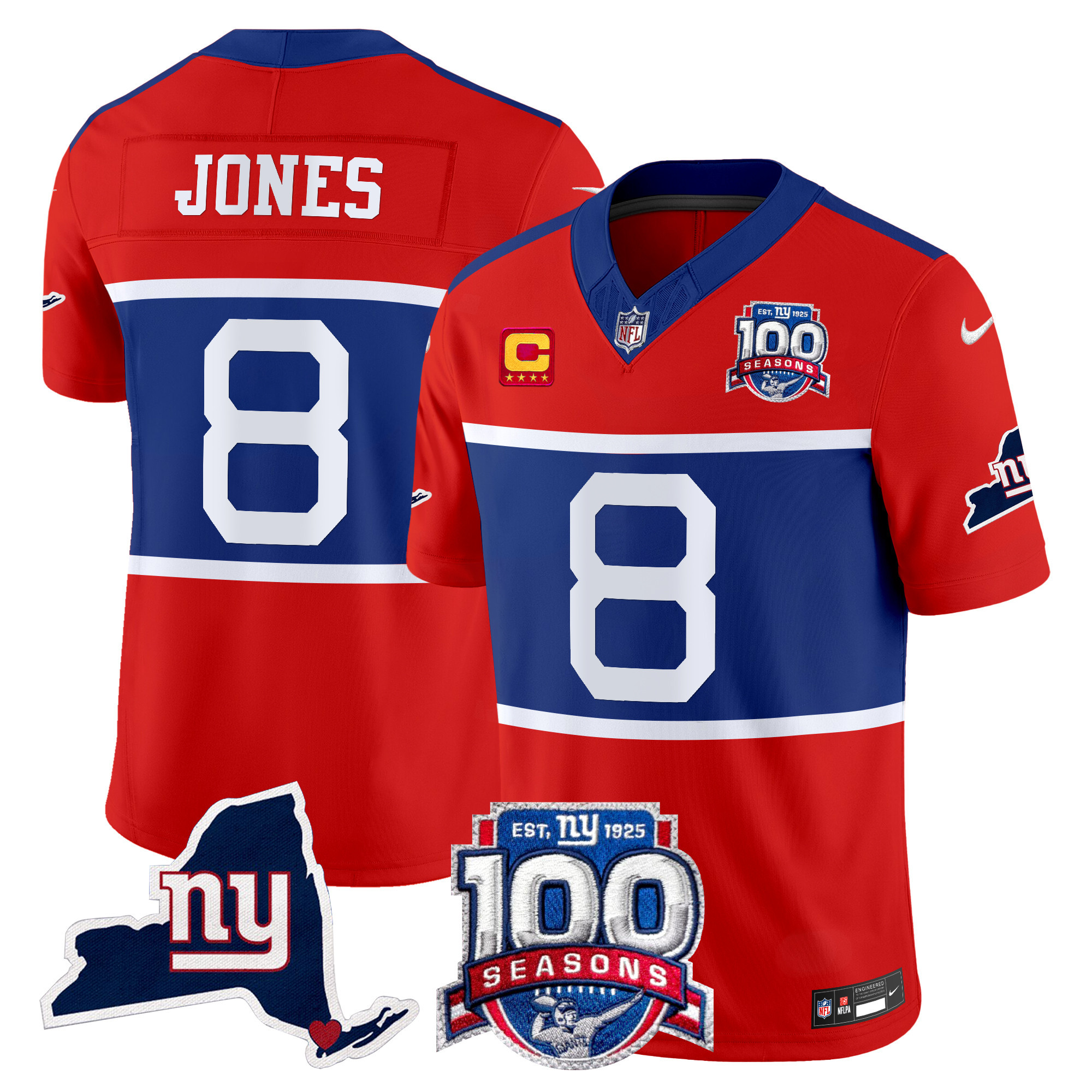Men's Daniel Jones New York Giants 'Century Red' 100th Commemorative Vapor Red Jersey V2 - All Stitched