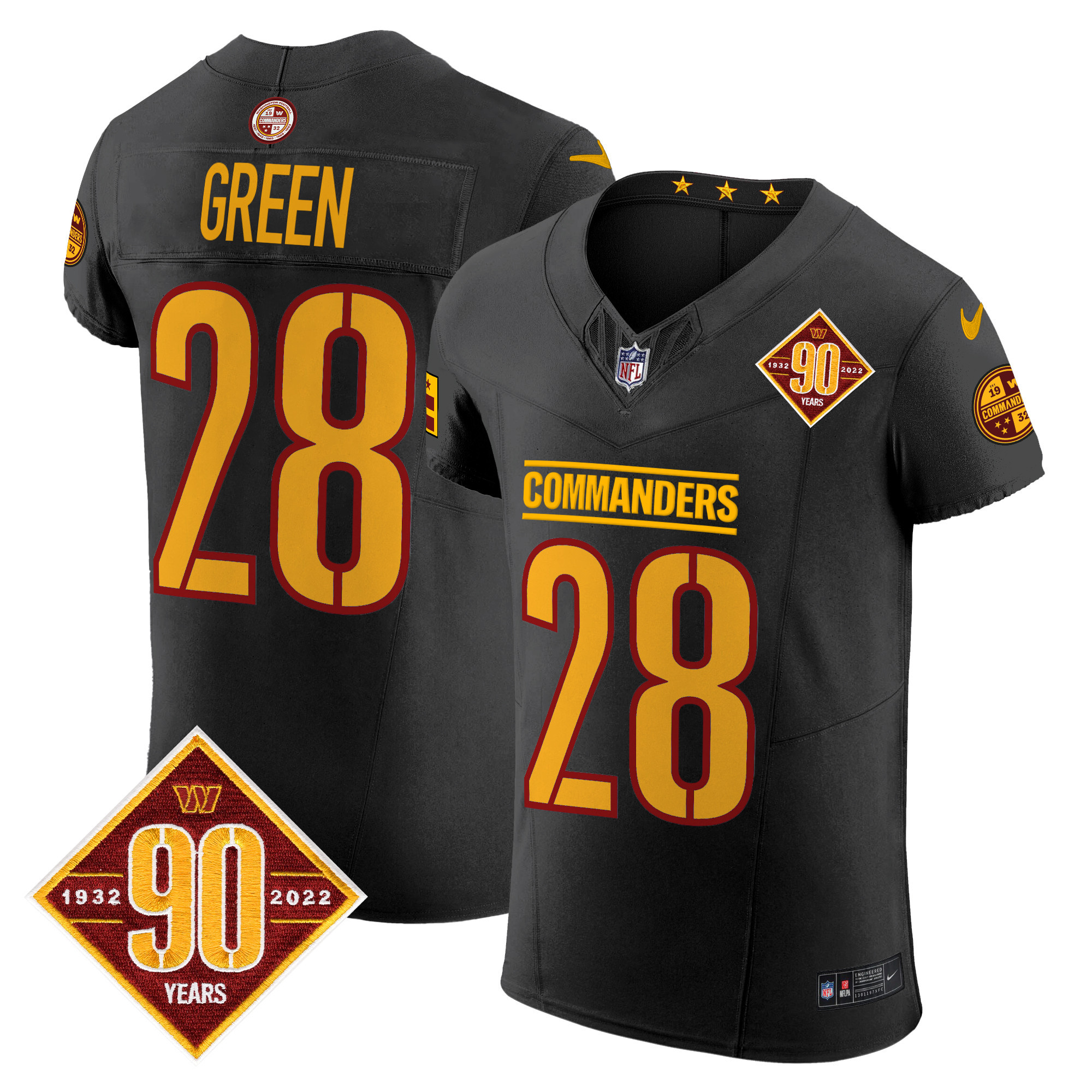 Men's Darrell Green Washington Commanders 90th Anniversary Patch Vapor Elite Black Jersey - All Stitched