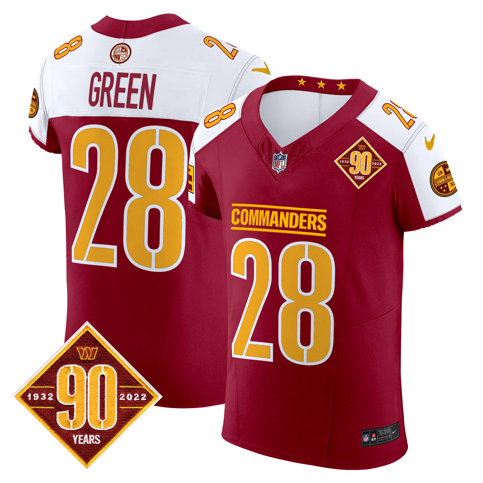 Men's Darrell Green Washington Commanders 90th Anniversary Patch Vapor Elite Burgundy Alternate Jersey - All Stitched