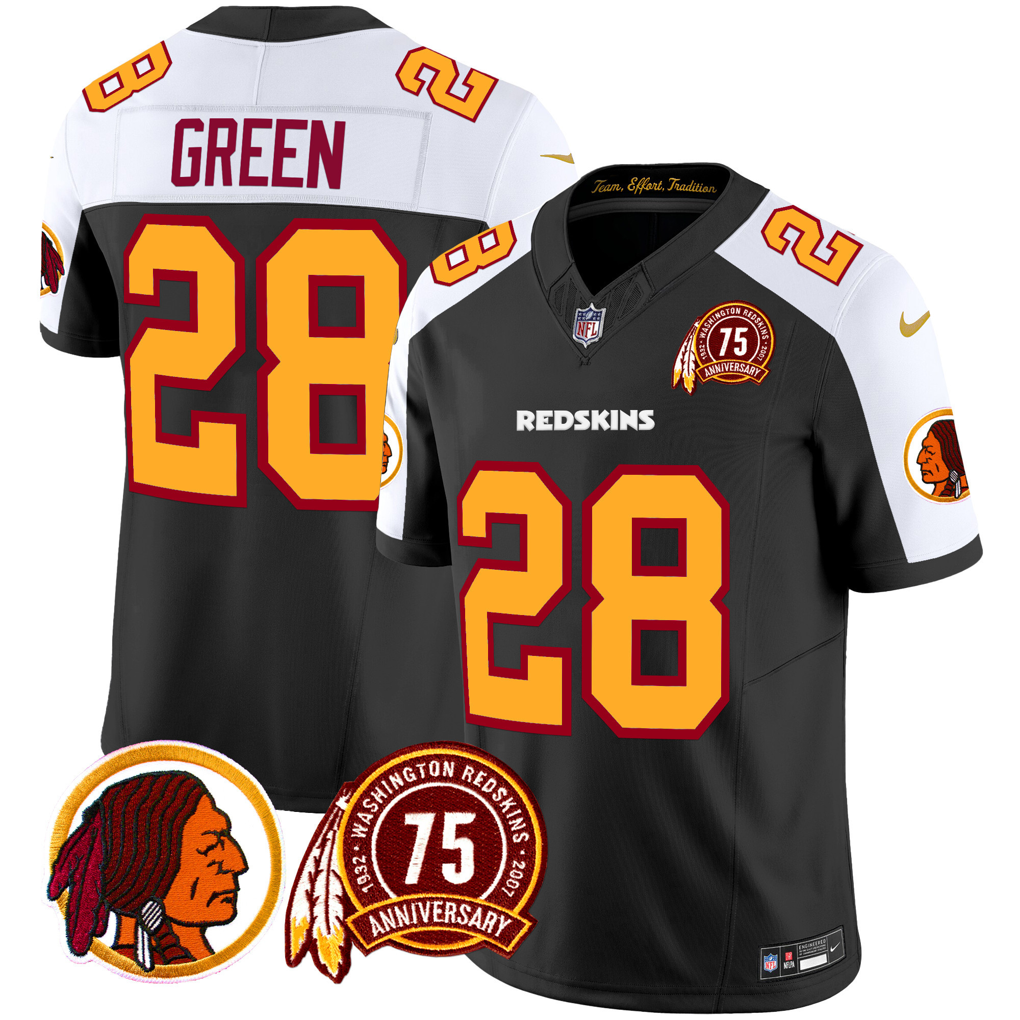Men's Darrell Green Washington Redskins 75th Patch Throwback Vapor Limited Black Alternate Jersey - All Stitched