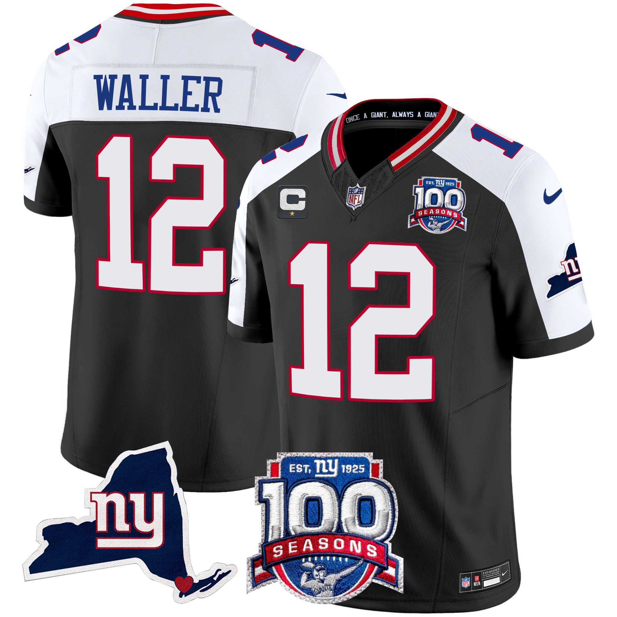 Men's Darren Waller New York Giants 100th Season & State Patch Vapor Limited Black Alternate Jersey - All Stitched
