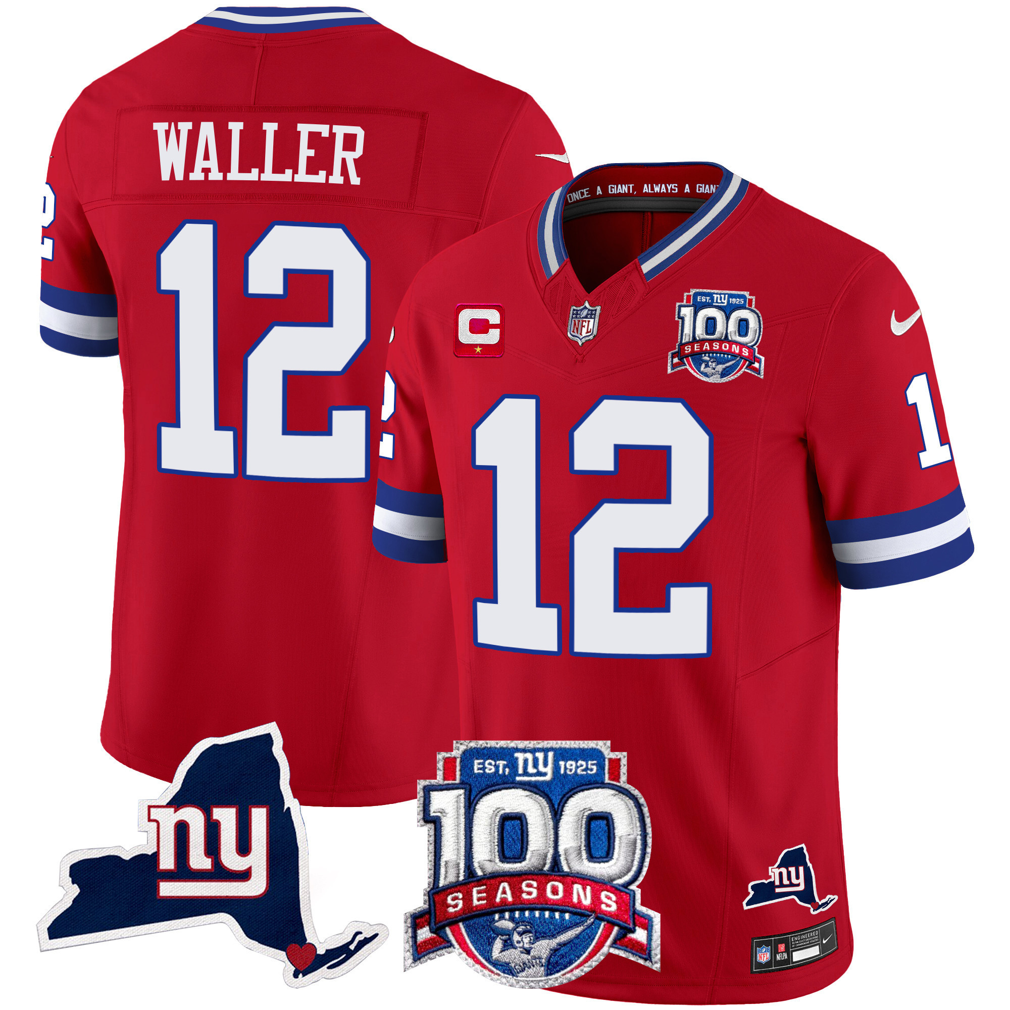 Men's Darren Waller New York Giants 100th Season & State Patch Vapor Limited Red Jersey - All Stitched