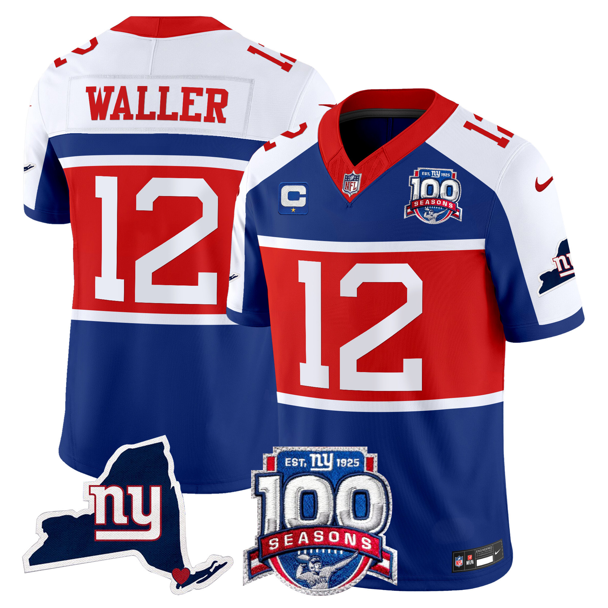 Men's Darren Waller New York Giants 'Century Red' 100th Commemorative Vapor Royal Alternate Jersey V2 - All Stitched