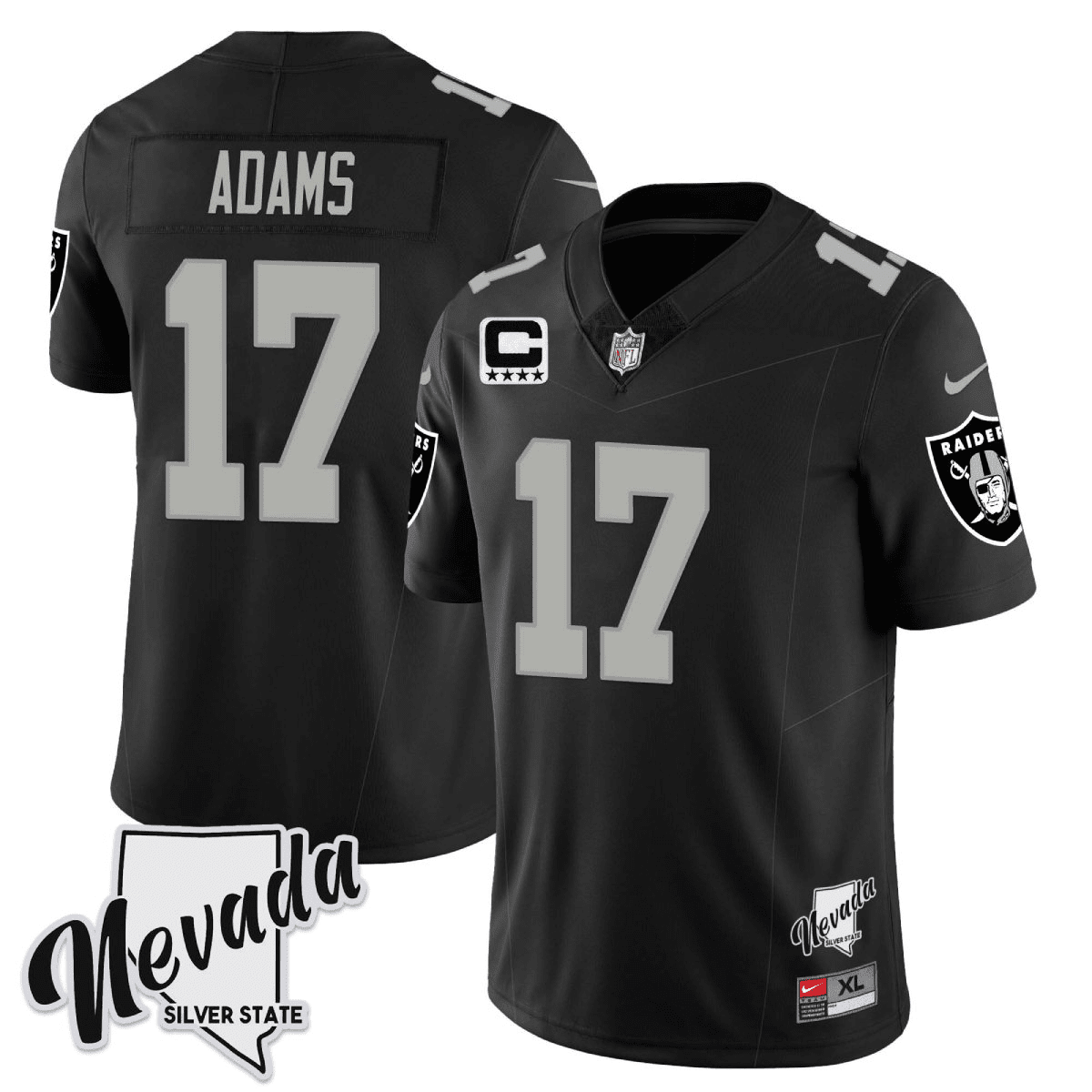 Men's Davante Adams Las Vegas Raiders 2023 Nevada Silver State Patch Vapor Black Jersey – All Stitched